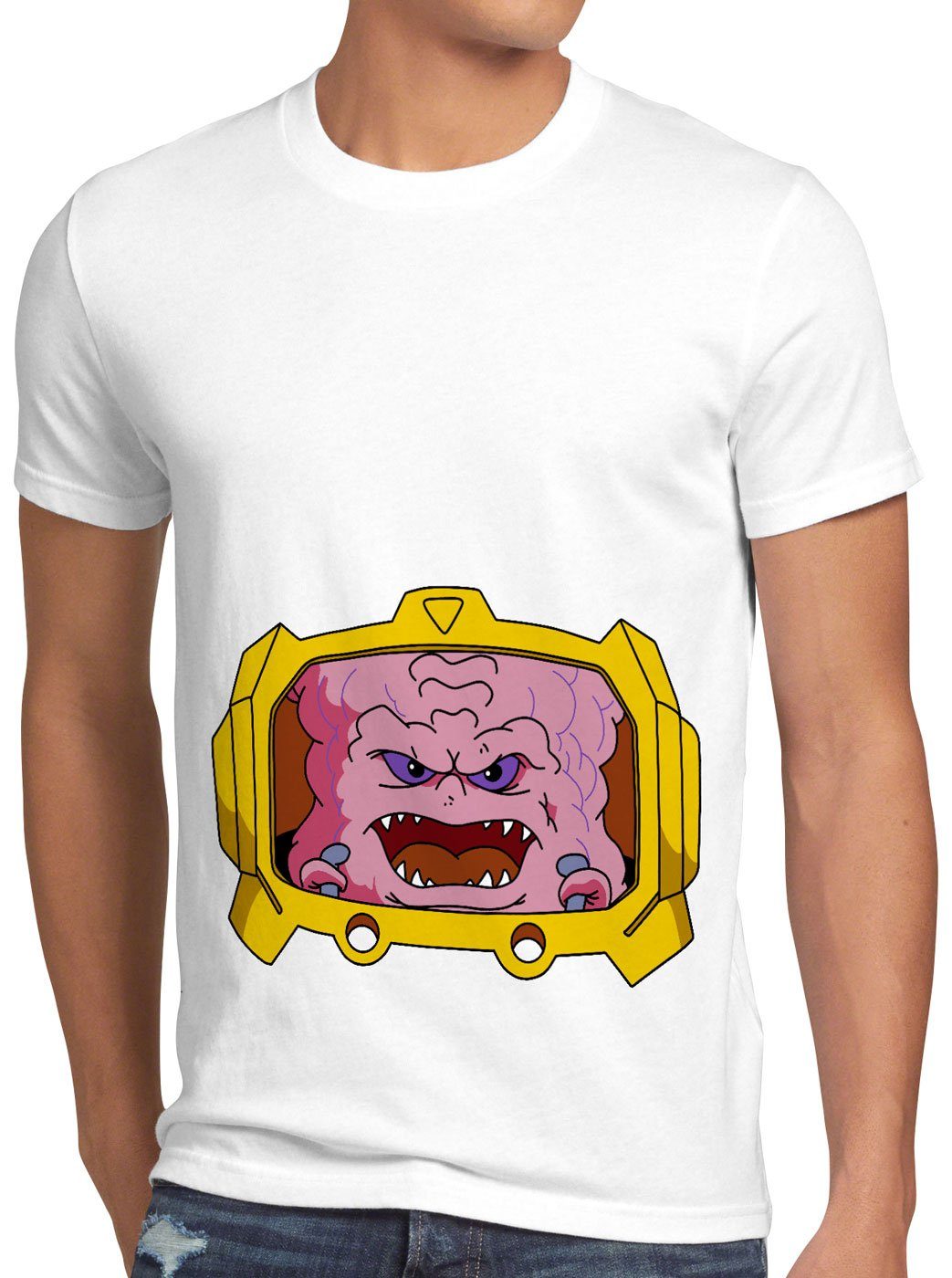 Herren T-Shirt Krang Print-Shirt teenage mutant schildkröte weiß comic turtles style3