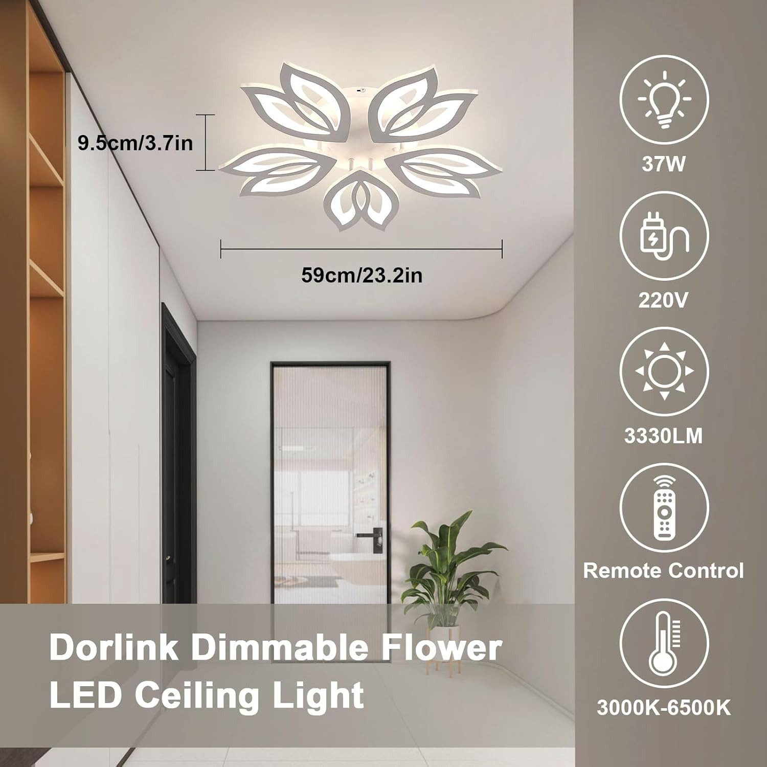 Riserva Deckenleuchten Magnolie Design LED Deckenleuchte Weiß 37W Dimmbar Fernbedienung, LED wechselbar – Bild 2 von 5