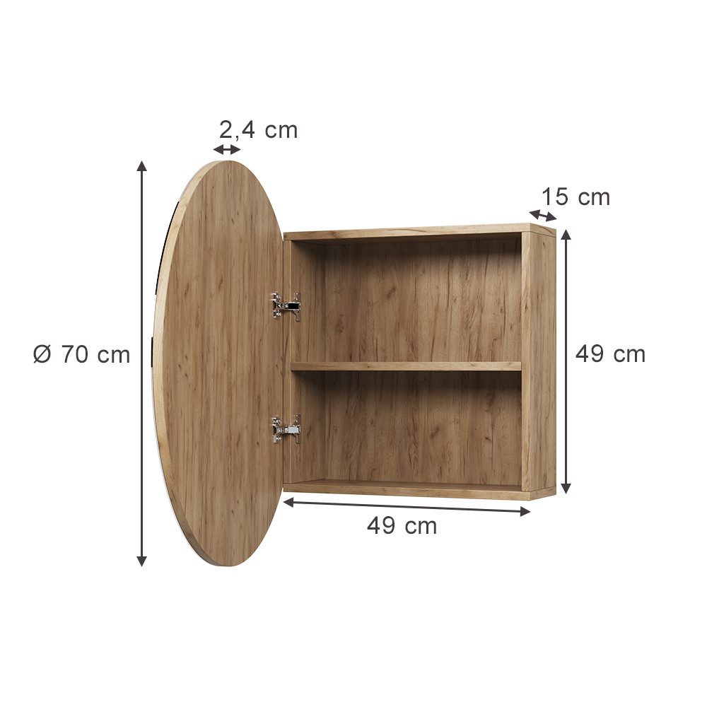 Vicco Badezimmerspiegelschrank Loki, Goldkraft Eiche, 70 x 70 cm mit 2 Fäch günstig online kaufen