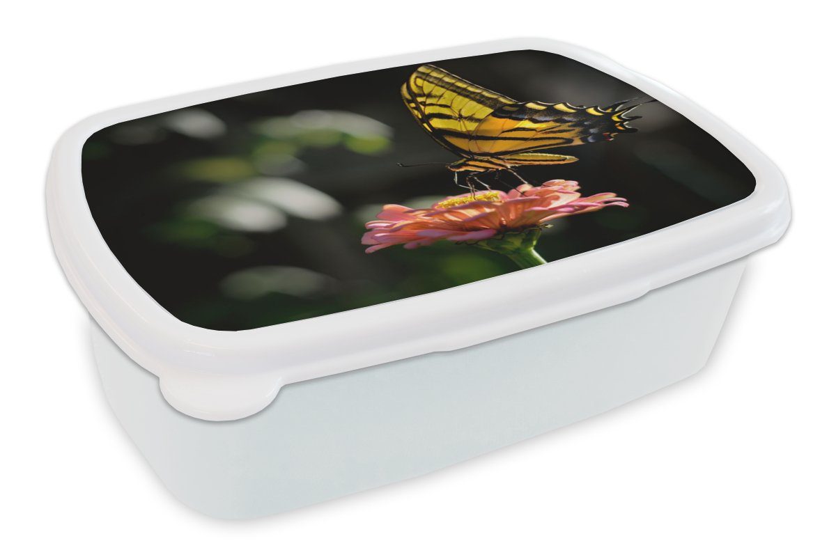 MuchoWow Lunchbox Schmetterling - Botanisch - Blume, Kunststoff, (2-tlg), Brotbox für Kinder und Erwachsene, Brotdose, für Jungs und Mädchen weiß
