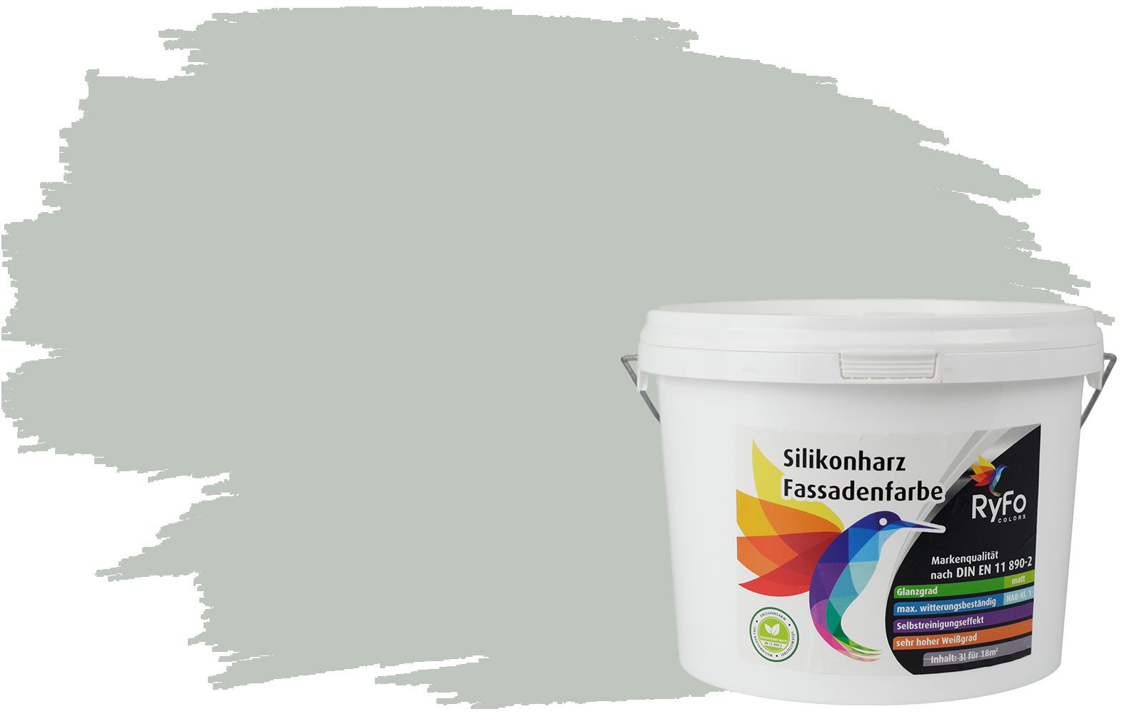 RyFo Colors Fassadenfarbe Silikonharz Fassadenfarbe Grüntöne, 1 L ca. 6 m², Wasserabweisend, diffusionsfähig, schützt vor Schmutz, UV-beständig