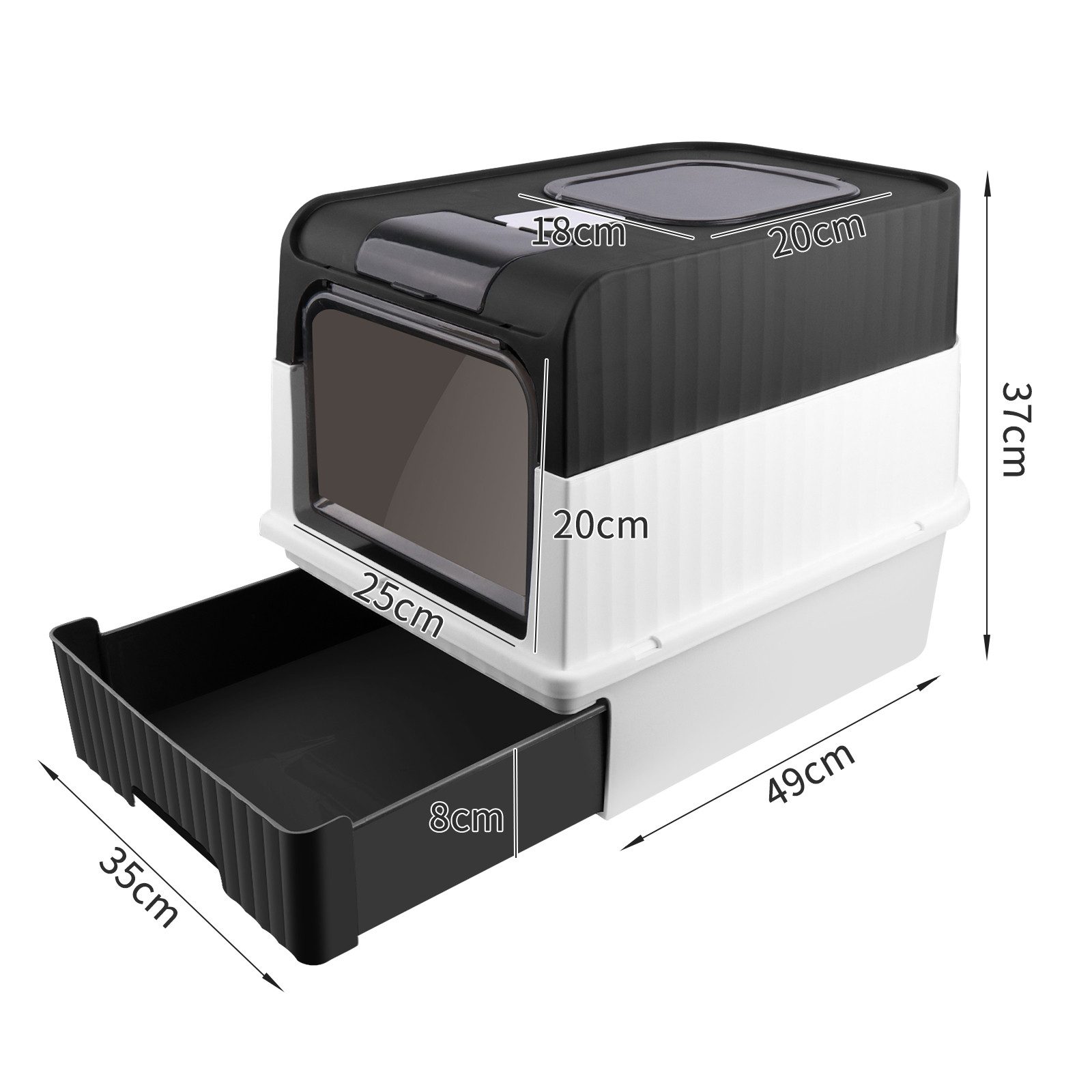 JEOBEST Katzentoilette Katzenklo Faltbare, Katzentoilette, mit Deckel, ausziehbares Tablett, Auslaufsicher, geruchsresistent, Spritzwassergesc (mit Schaufel)