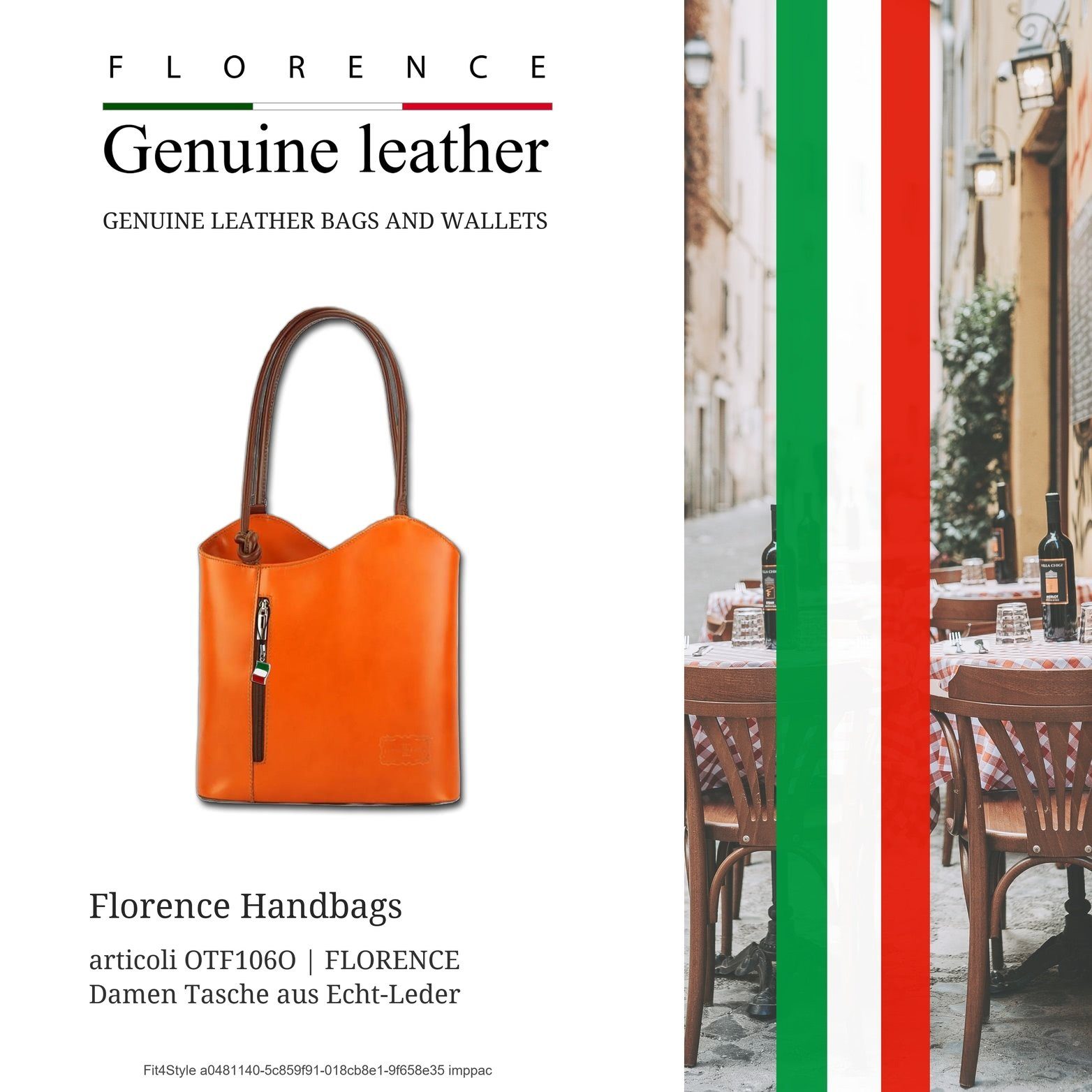 FLORENCE Schultertasche Florence 2in1 Echtleder Damen Handtasche (Schultertasche, Schultertasche), Damen Tasche Echtleder orange, braun, Made-In Italy
