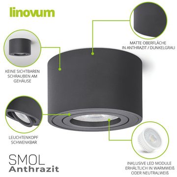 linovum LED Aufbaustrahler Aufbauleuchte SMOL schwenkbar in anthrazit matt & rund mit LED 5W, Leuchtmittel inklusive