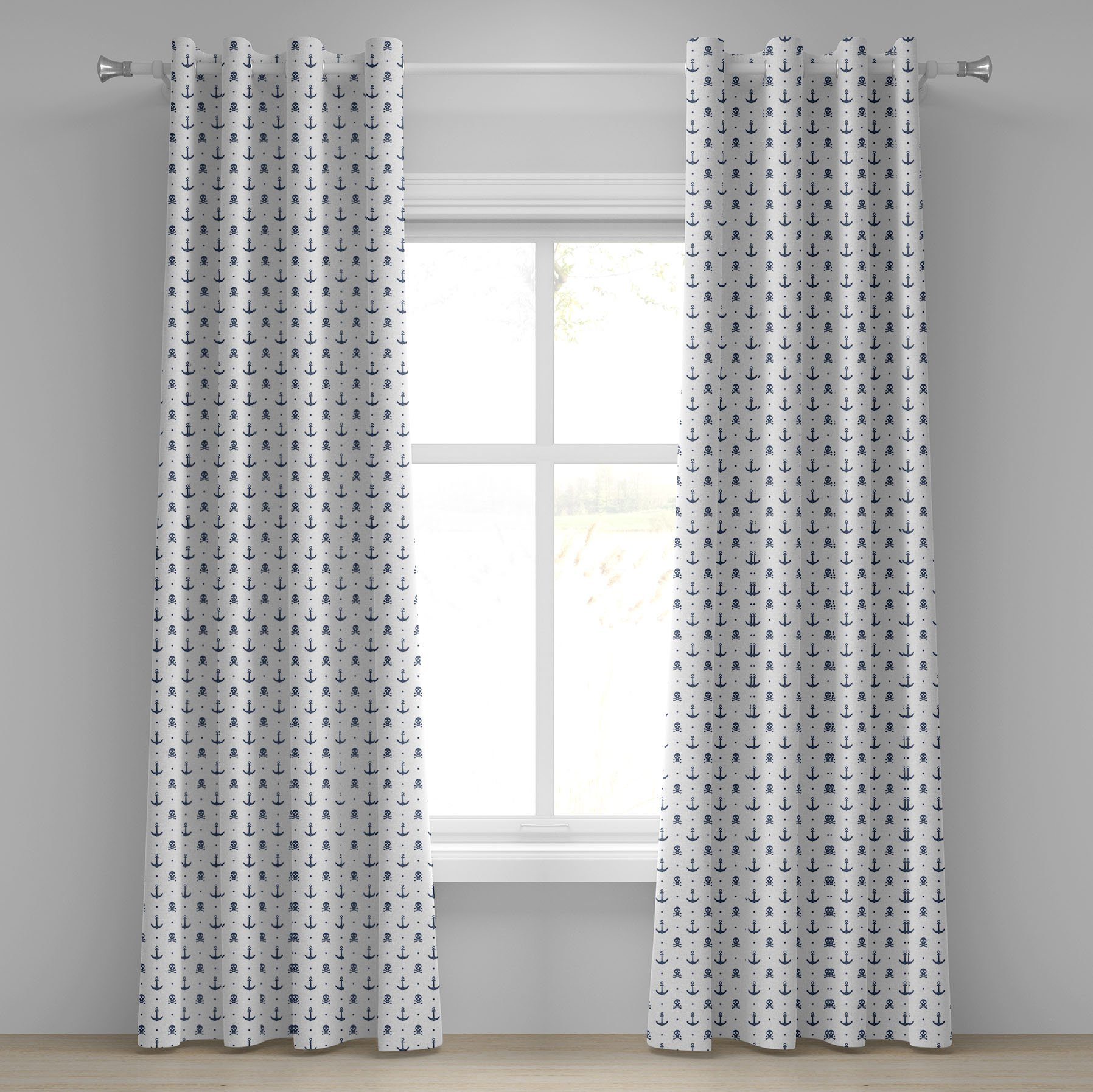 Gardine Dekorative 2-Panel-Fenstervorhänge für Schlafzimmer Wohnzimmer, Abakuhaus, Ozean Anker und Schädel-Knochen