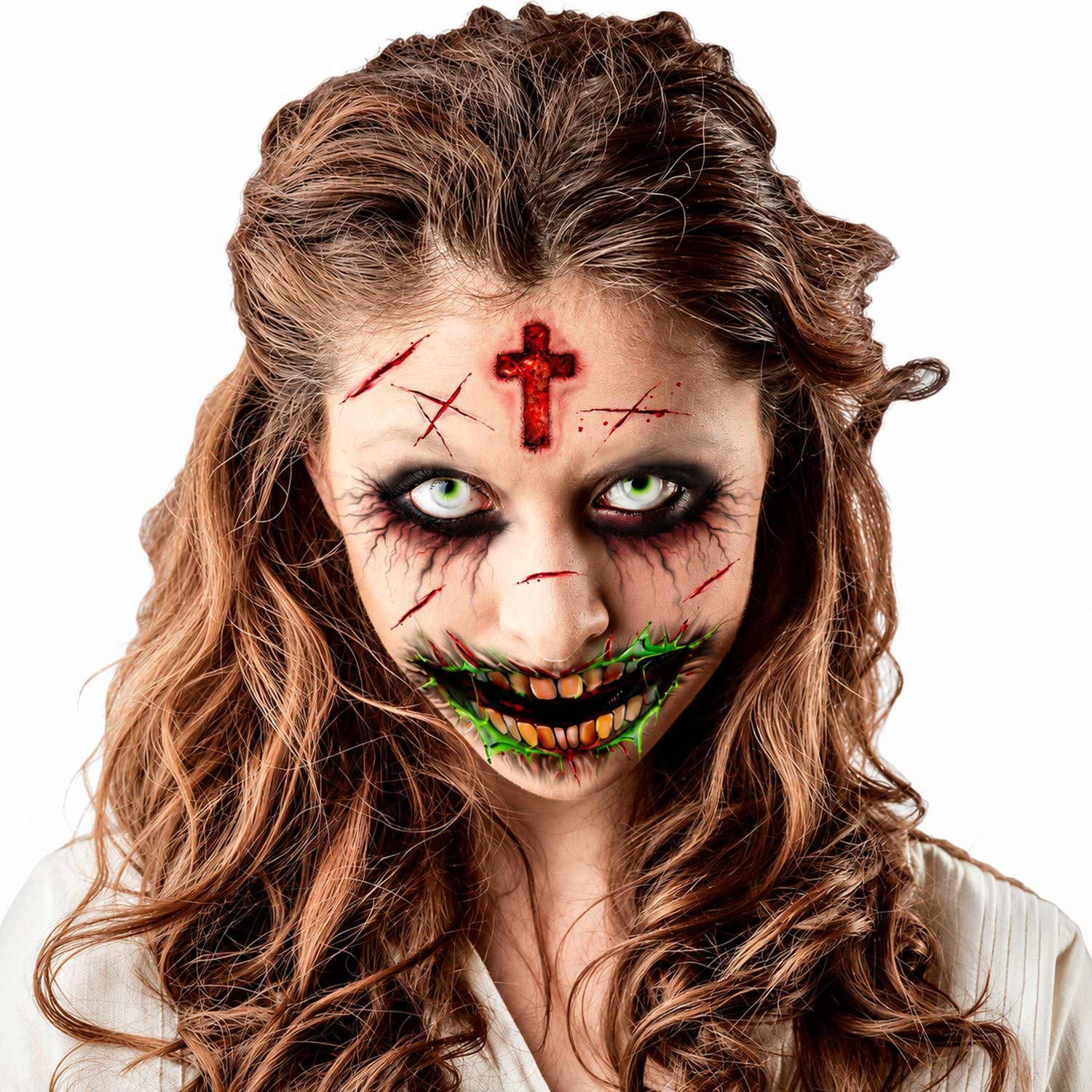 Fiestas Guirca Theaterschminke Halloween Tattoos 'Zombie-Gesicht', 14 x 9 cm
