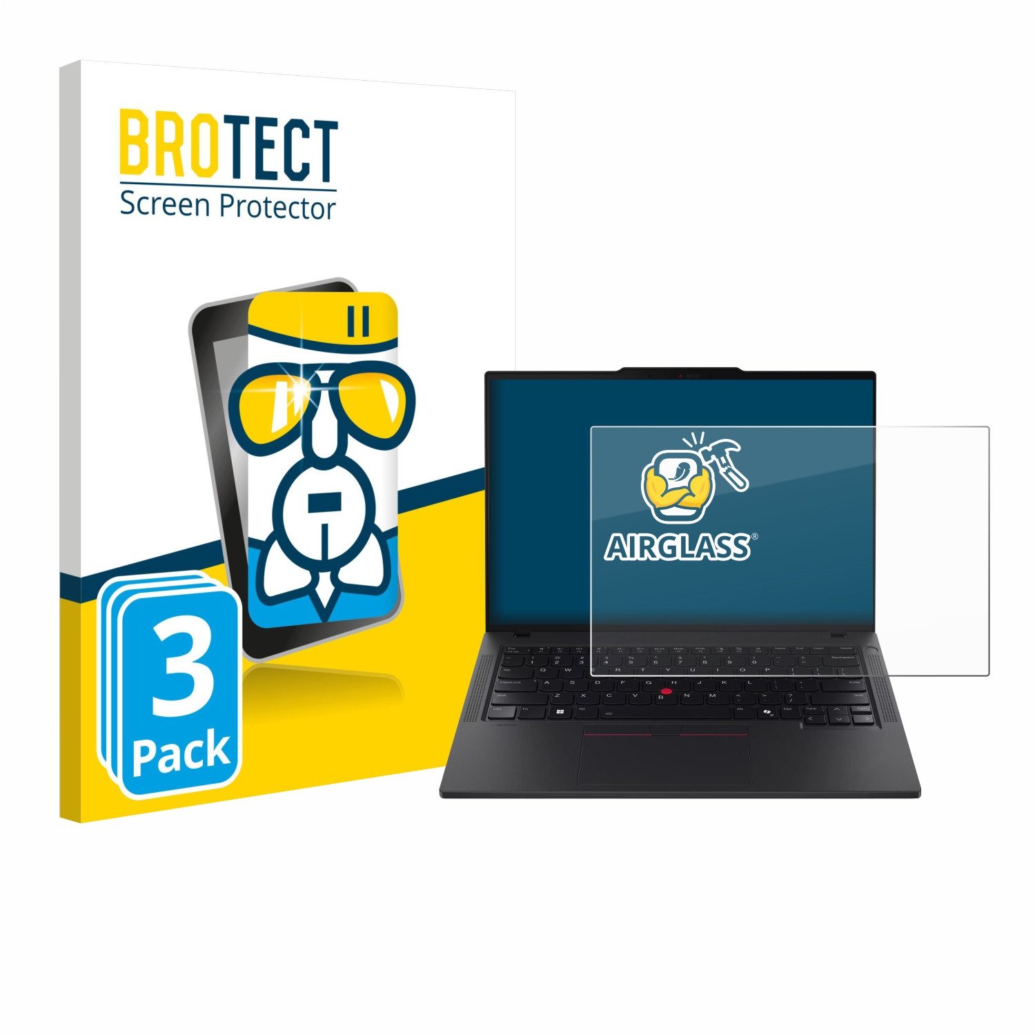 BROTECT Displayschutzglas Folie für Lenovo ThinkPad T14 Gen 6, 3 Stück, Schutzfolie Glas Panzer Display Schutz klar