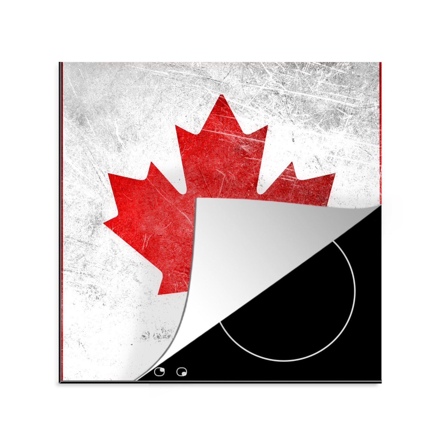 MuchoWow Herdblende-/Abdeckplatte Flagge von Kanada auf Edelstahl, Vinyl, (1 tlg), 78x78 cm, Ceranfeldabdeckung, Arbeitsplatte für küche