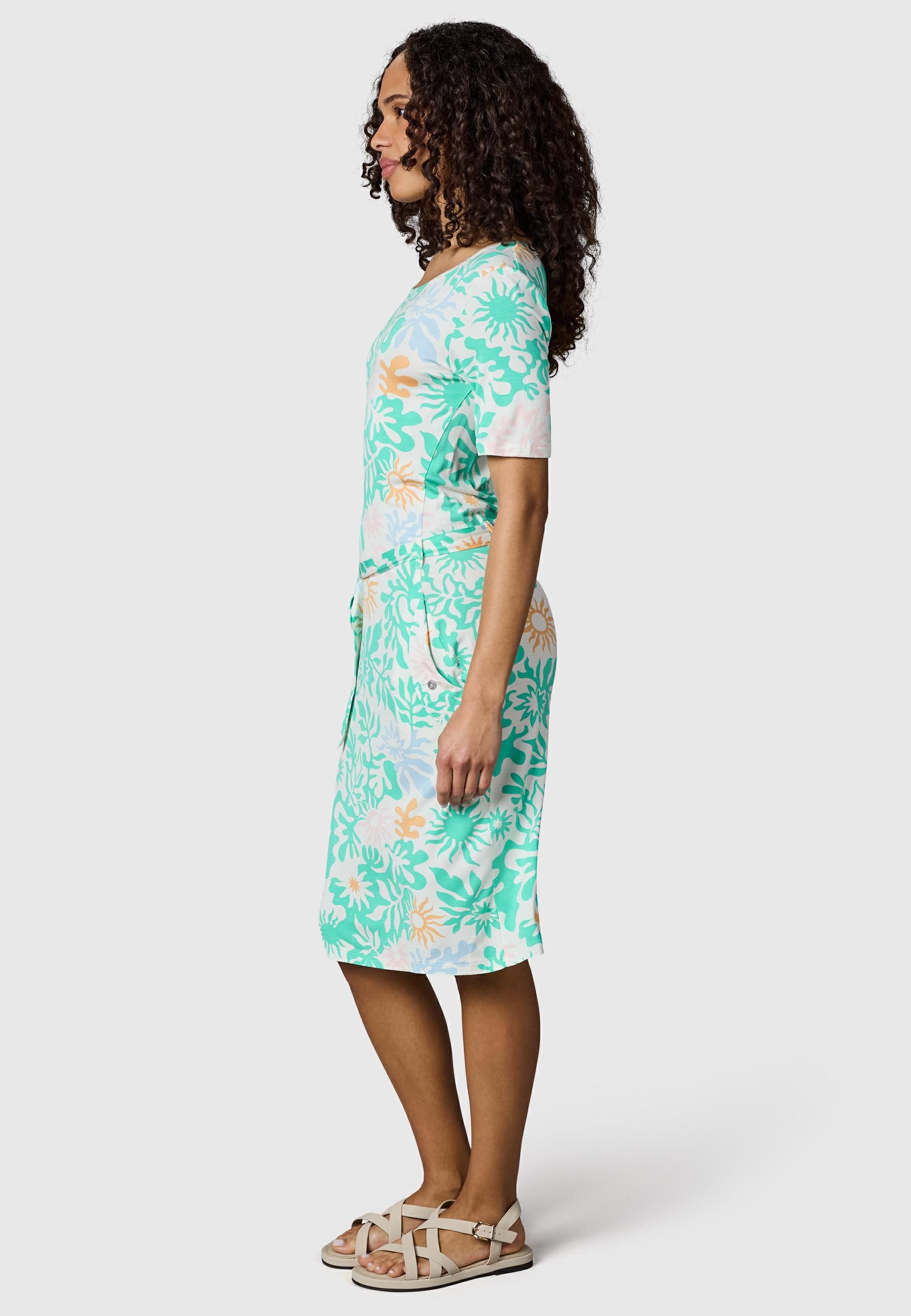 Ragwear Sommerkleid Taggiana Print YOUMODO Damen Midikleid mit Taillenband und Taschen