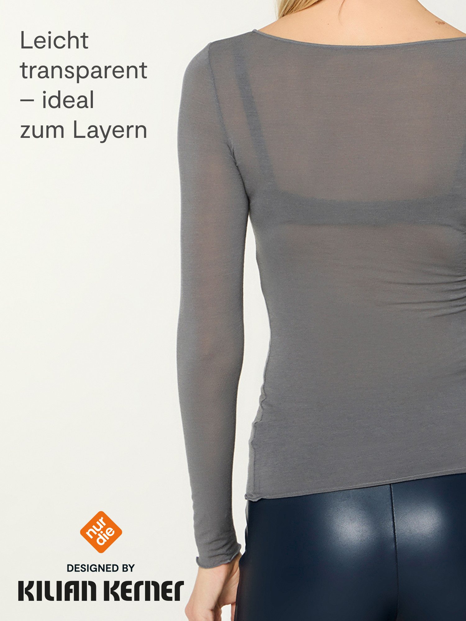 Nur Die Longsleeve NUR DIE X KILIAN KERNER Damen Langarmshirt Roundneck mit Kaschmir Wide-Neck-Ausschnitt - kombiniert perfekt Wärme, Weichheit und Stil