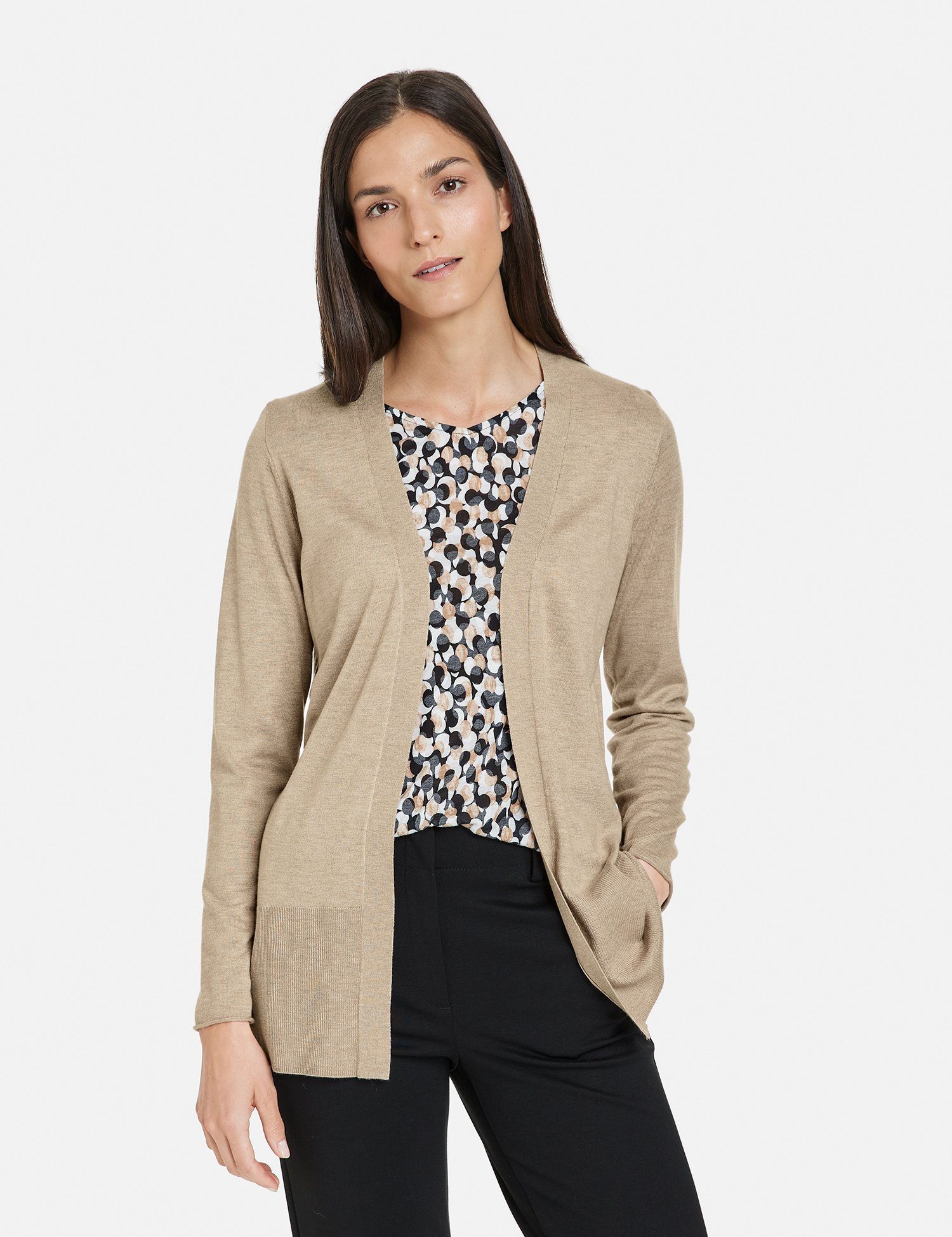 GERRY WEBER Cardigan Offene LIGHT Strickjacke Kaschmiranteil mit TAUPE-MELANGE 904980