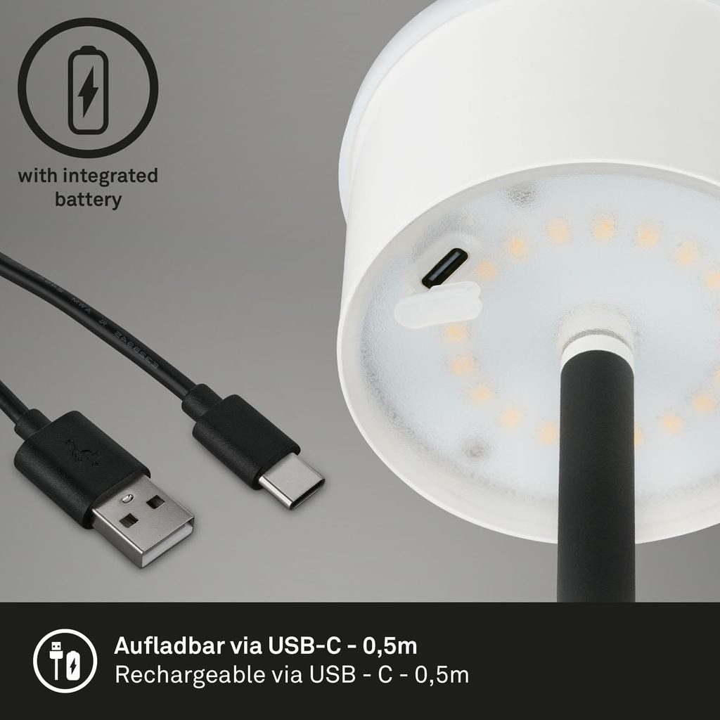 Briloner Leuchten Stehlampe 1438015, Dimmfunktion, LED fest integriert, 2700K - Extra-Warmweiß, 5m, USB, mit Kabelschalter, einmalig kürzbar, IP20