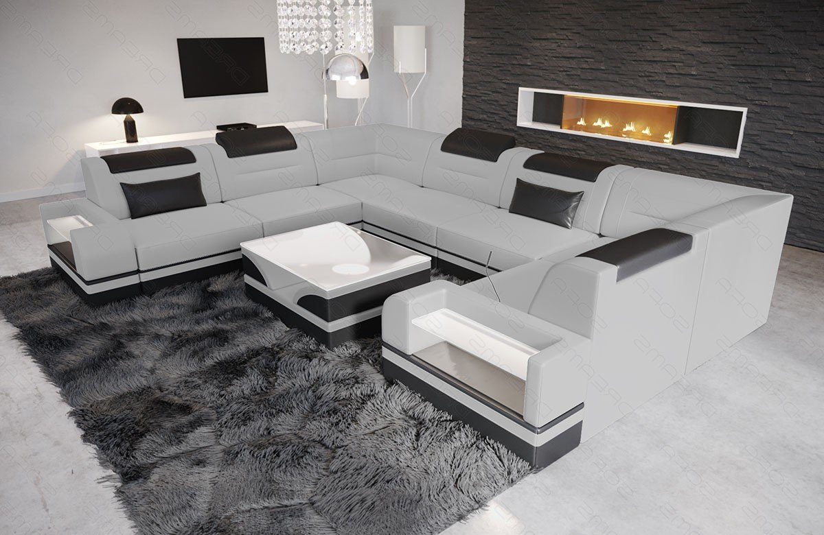 Designer Sofa mit Wohnlandschaft Sofa U Leder Couch Dreams Ledersofa, Form Bettfunktion Trivento wahlweise