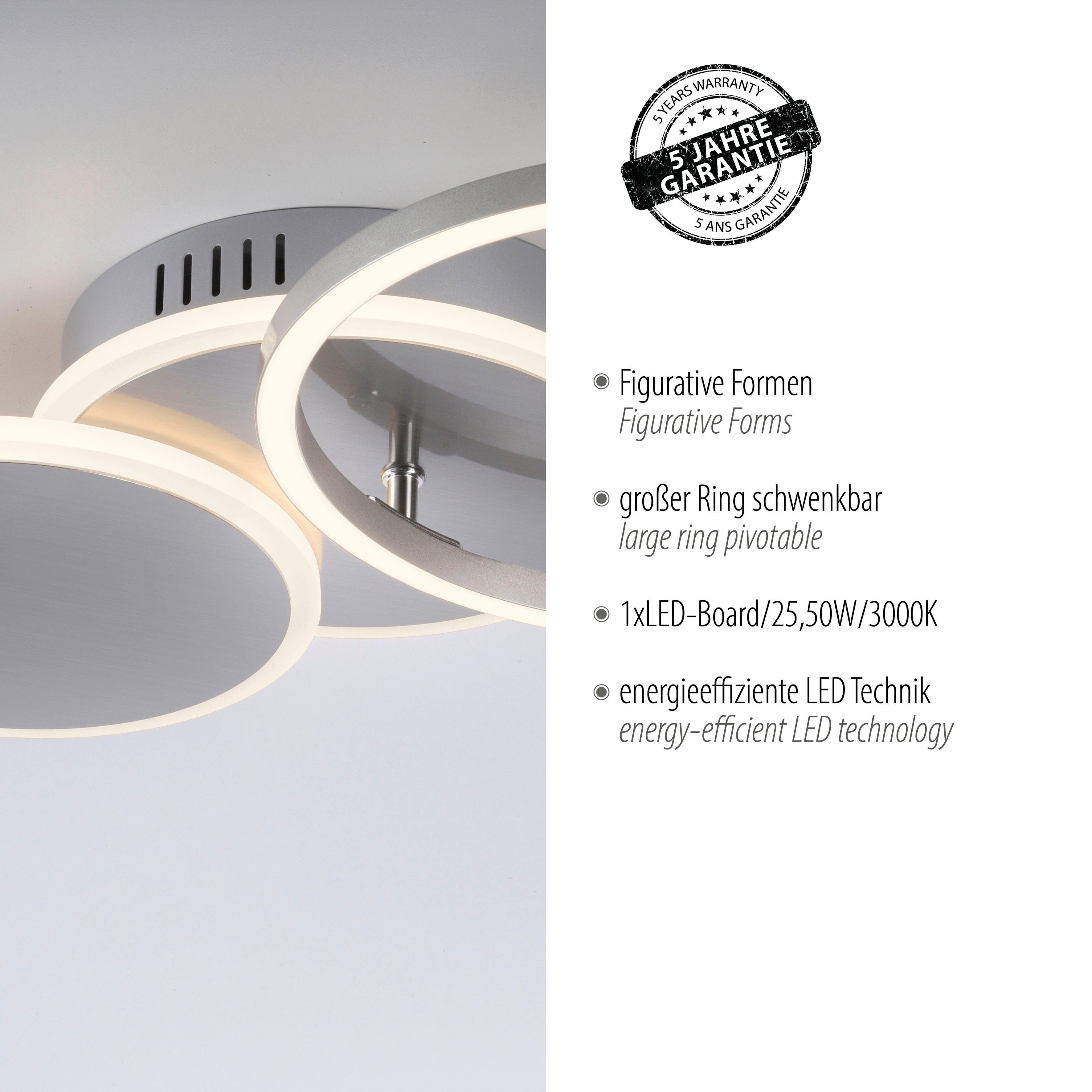 Leuchten Direkt Deckenleuchte SEVENT, LED fest Warmweiß, LED integriert