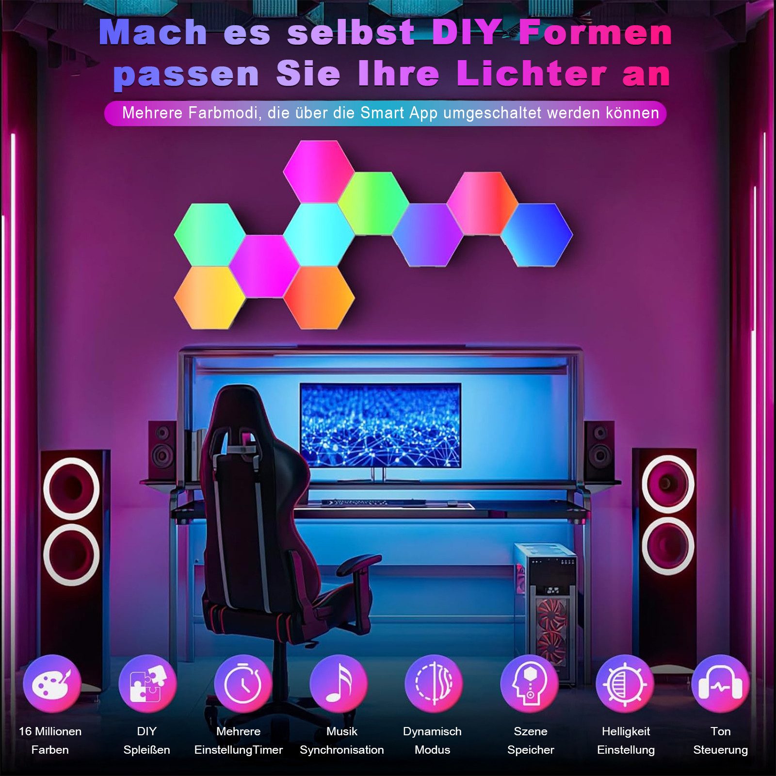 skelo LED Wandleuchte LED Sechseck Gaming Wandleuchte, 6-20PCS Hexagon RGB günstig online kaufen