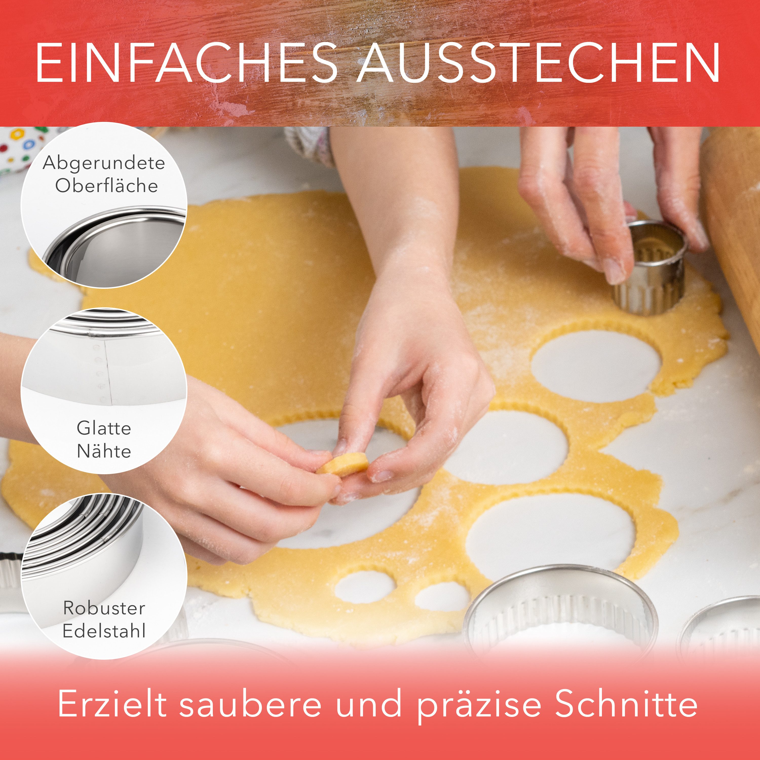 AVANA Ausstechform gewellt Ausstecher Ringe Keksformen Cookie Cutter Set Rund Plätzchen, Edelstahl, (12 Stück), Ausstechformen mit Aufbewahrungsbox – Bild 5 von 5