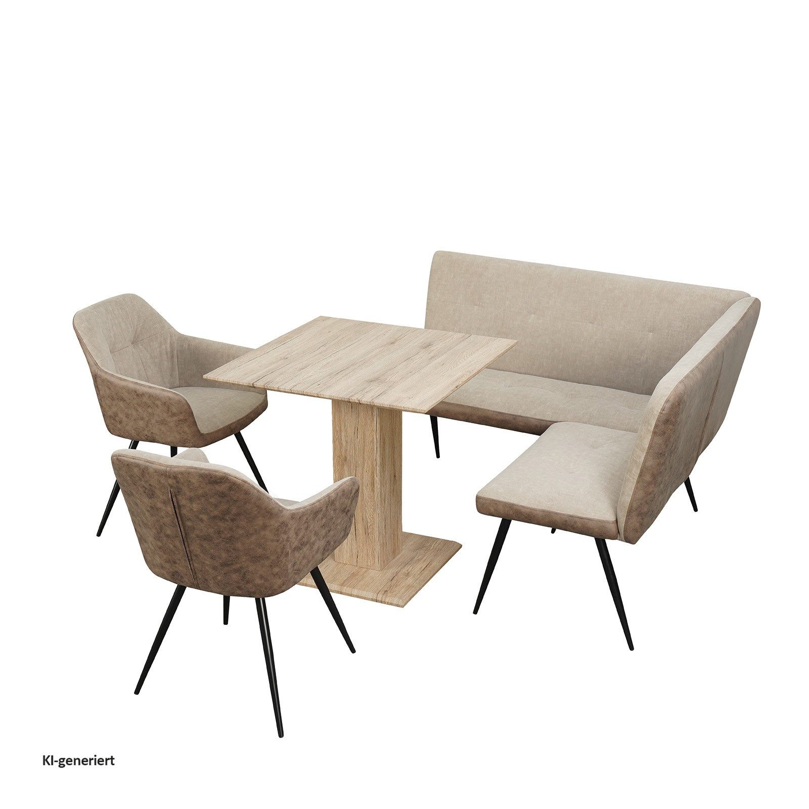 HTI-Living Eckbankgruppe Sitzgruppe Taupe/Antikbraun Joschka, (Set, 4-tlg., 1 Esstisch, 1 Eckbank, 2 Stühle), Esstisch Eckbank und Esszimmerstühle in Wildlederoptik