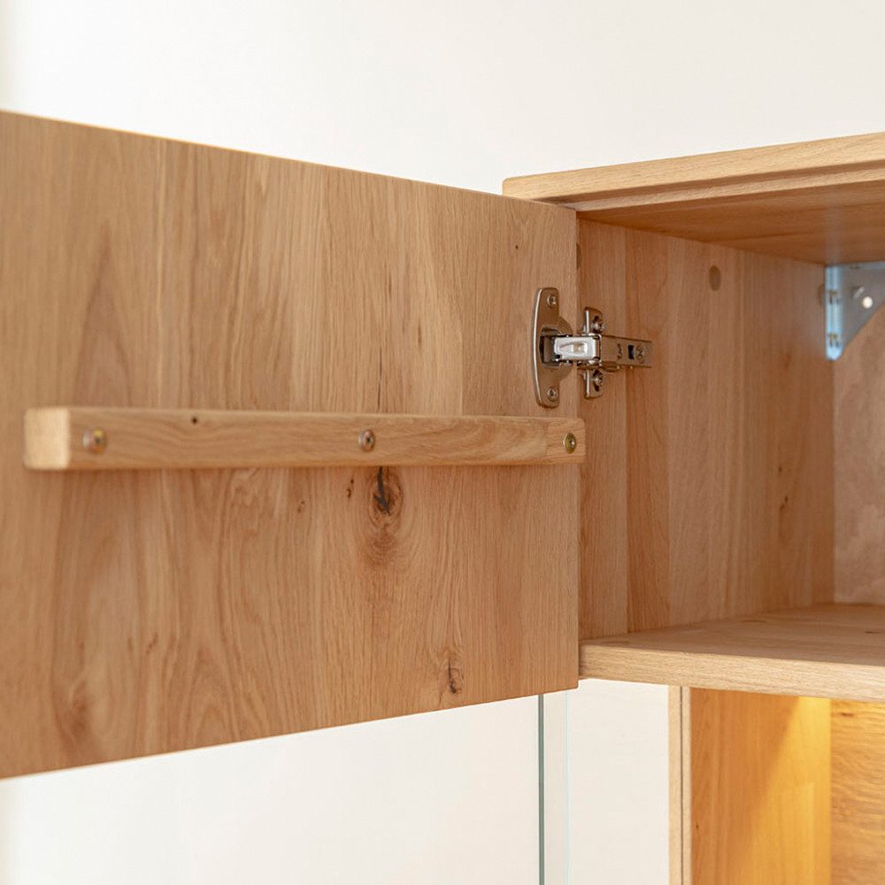 Lomadox Vitrine TIVAT-163 Eiche massiv geölt, 83 cm breit, stehend / hängend, inkl. Beleuchtung