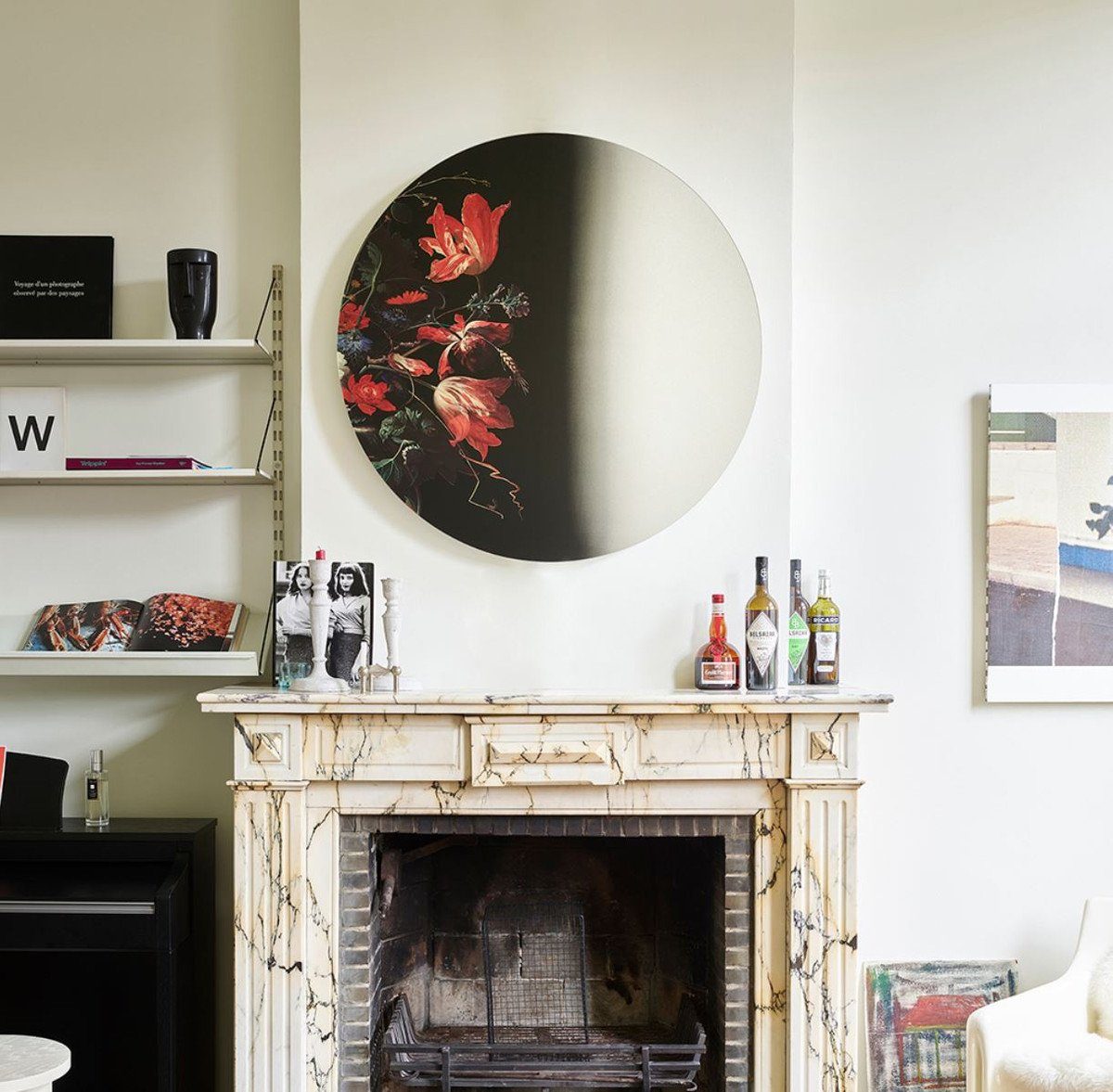 Spiegel Padrino Wandspiegel 100 - Ø Luxus Design Wandspiegel Casa cm - Blumen Runder Luxus Kollektion mit Mehrfarbig