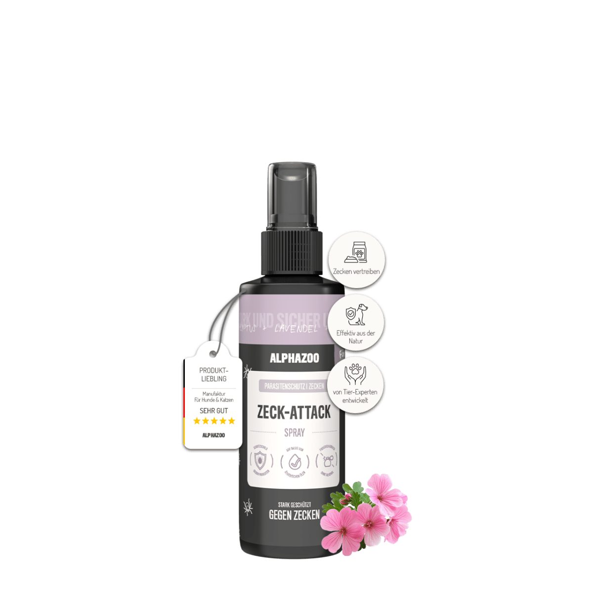 ALPHAZOO Zeckenschutzmittel ZeckAttack Zeckenspray für Hunde 100ml, 100 ml, Effektiver Zeckenschutz mit natürlichem Inhalt