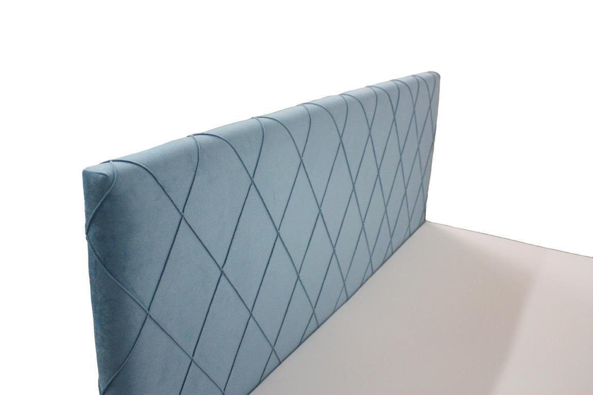 JVmoebel Luxus Made Stoff Boxspringbett Europa Schlafzimmer Boxspringbett, Design Polster in Blau Möbel Modern