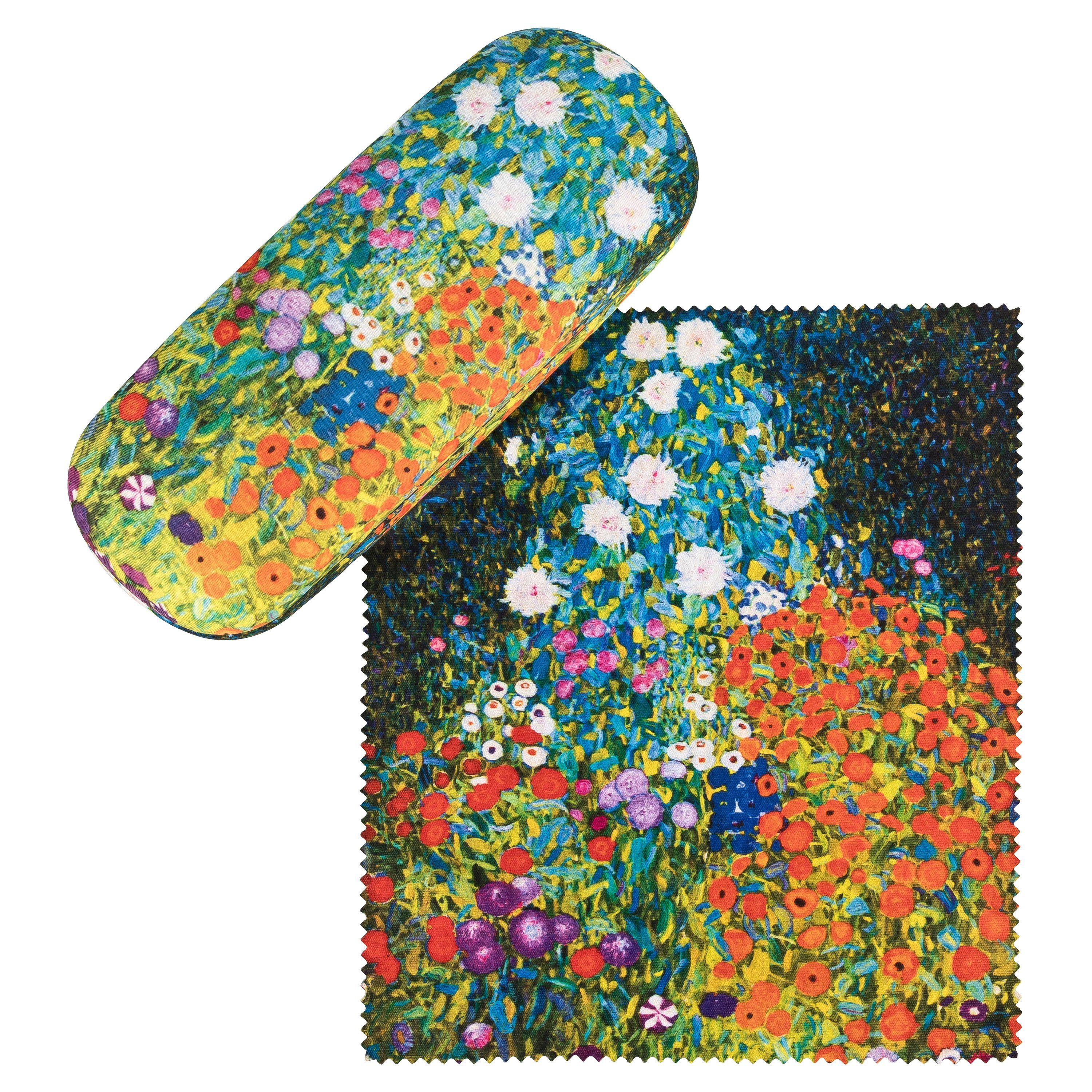 von Lilienfeld Brillenetui Gustav Klimt Bauerngarten Kunst Brillenbox Brillenputztuch, stabiles mit Mikrofaser bezogenes Hardcase