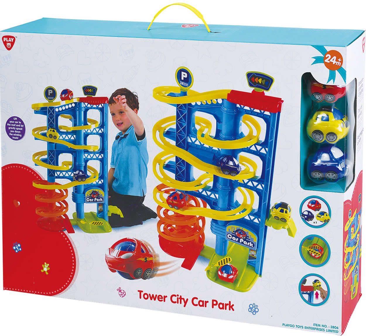 Play Kugelbahn Parkgarage Tower City Kugelbahn mit Autos Spiralturm Spielzeug +2J, (100-tlg)