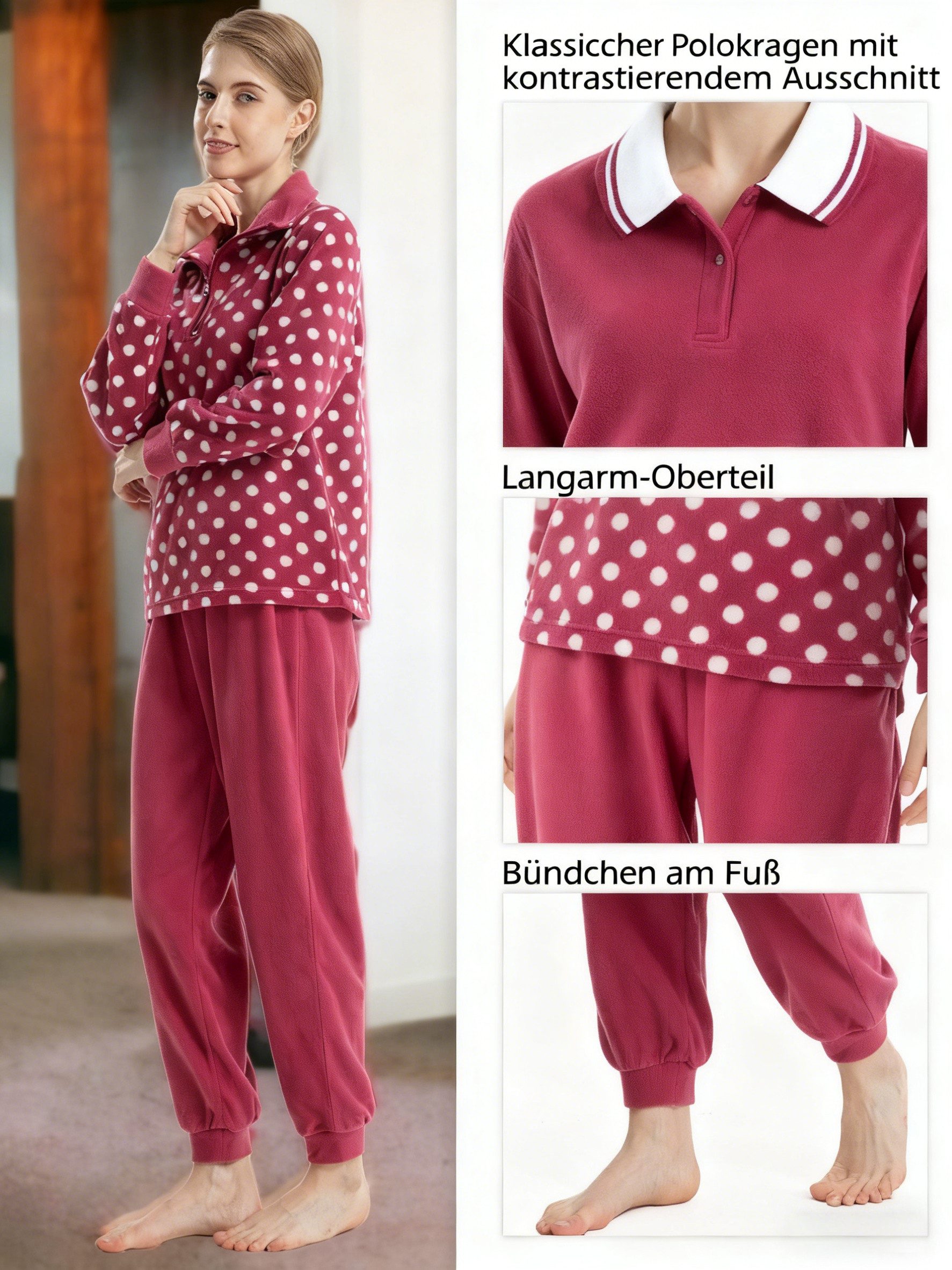 TIESTRA Schlafanzug Damen Pyjama Winter Warm WeichNachtwäsche Herbst Hausanzug