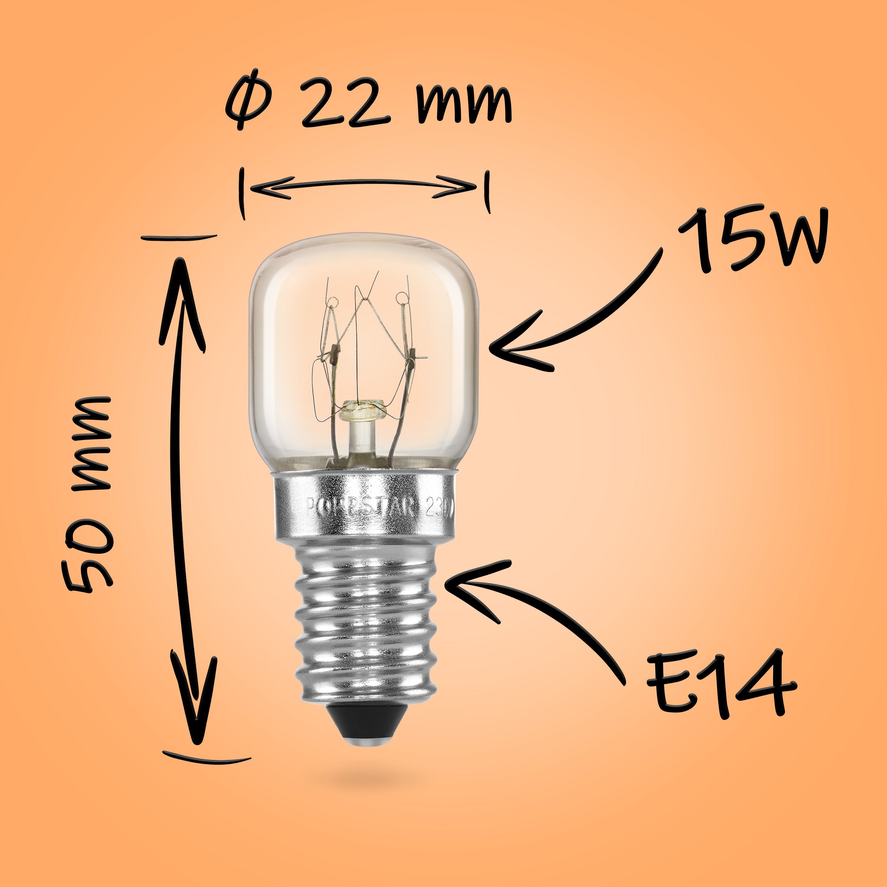 Poppstar Spezialleuchtmittel Backofenlampe 15W warmweiß, E14, günstig online kaufen