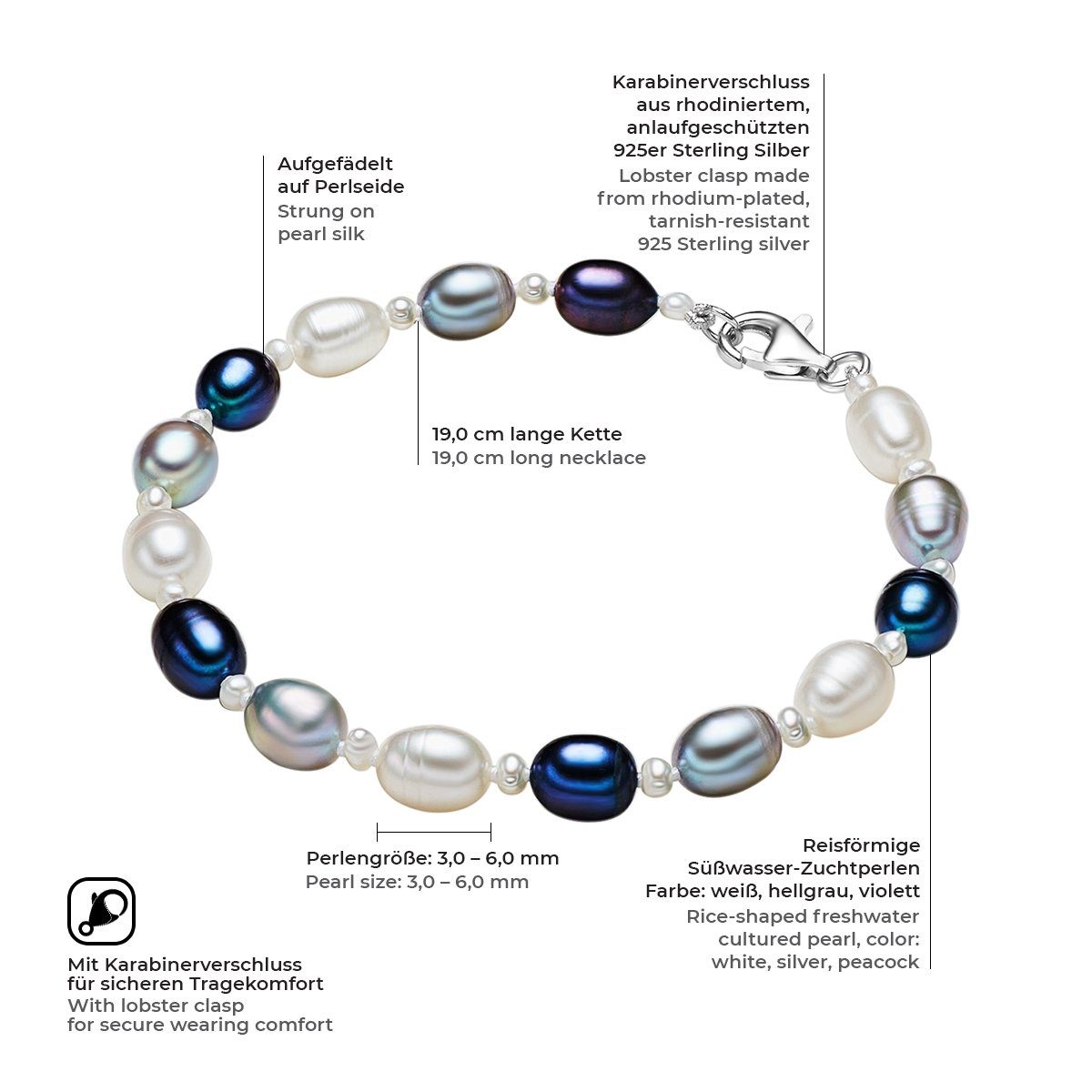 Valero Pearls Perlenarmband silber, aus Süßwasser-Zuchtperlen günstig online kaufen