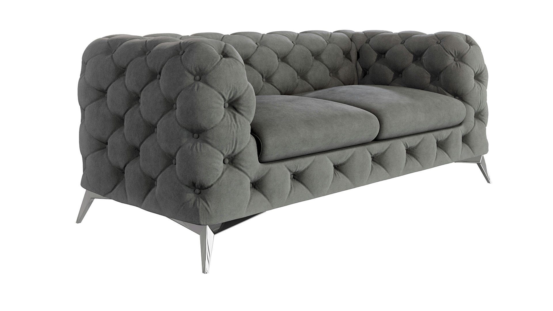 Chesterfield-Sofa Kalina, 2-Sitzer mit silbernen Metall Füßen