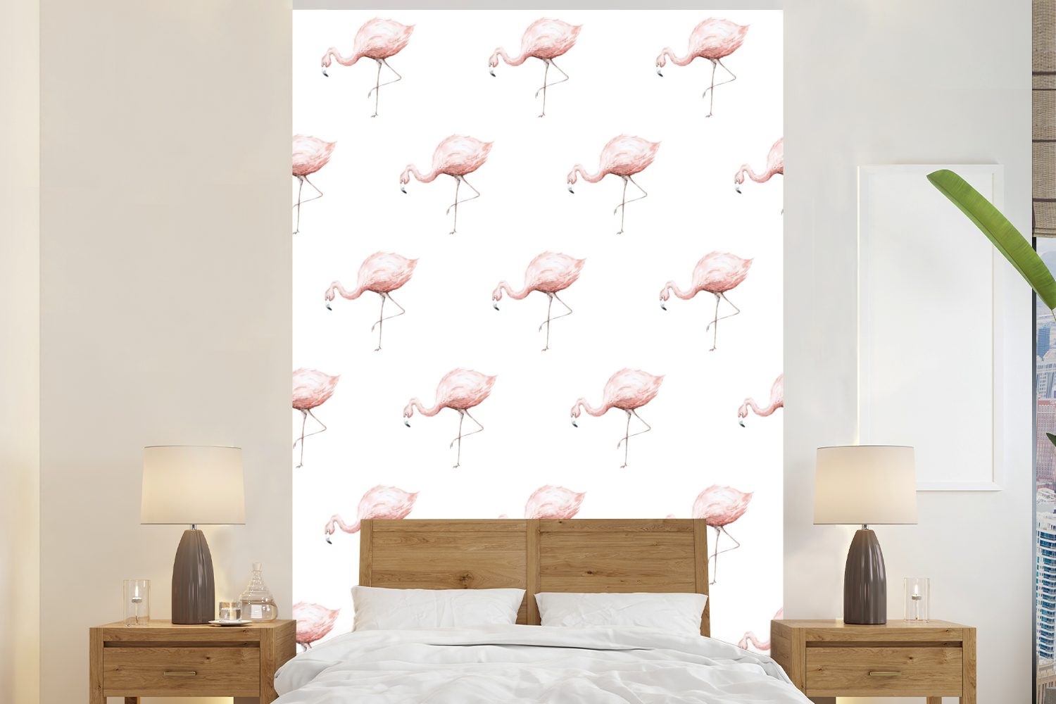 MuchoWow Fototapete Flamingo - Pastell - Muster, Matt, bedruckt, (3 St), Montagefertig Vinyl Tapete für Wohnzimmer, Wandtapete