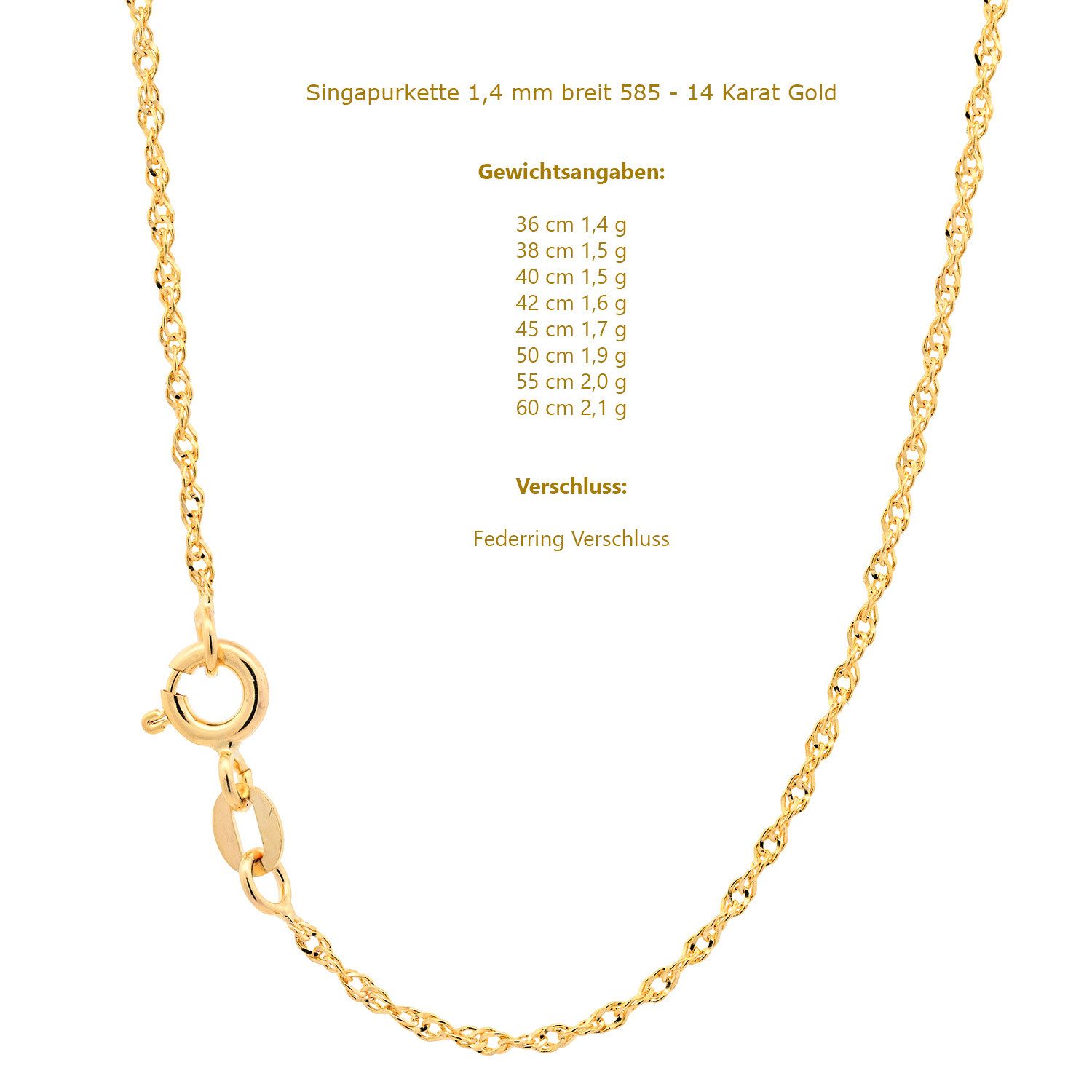 HOPLO Goldkette Goldkette Singapurkette Länge 42cm - Breite 1,4mm - 585-14 günstig online kaufen