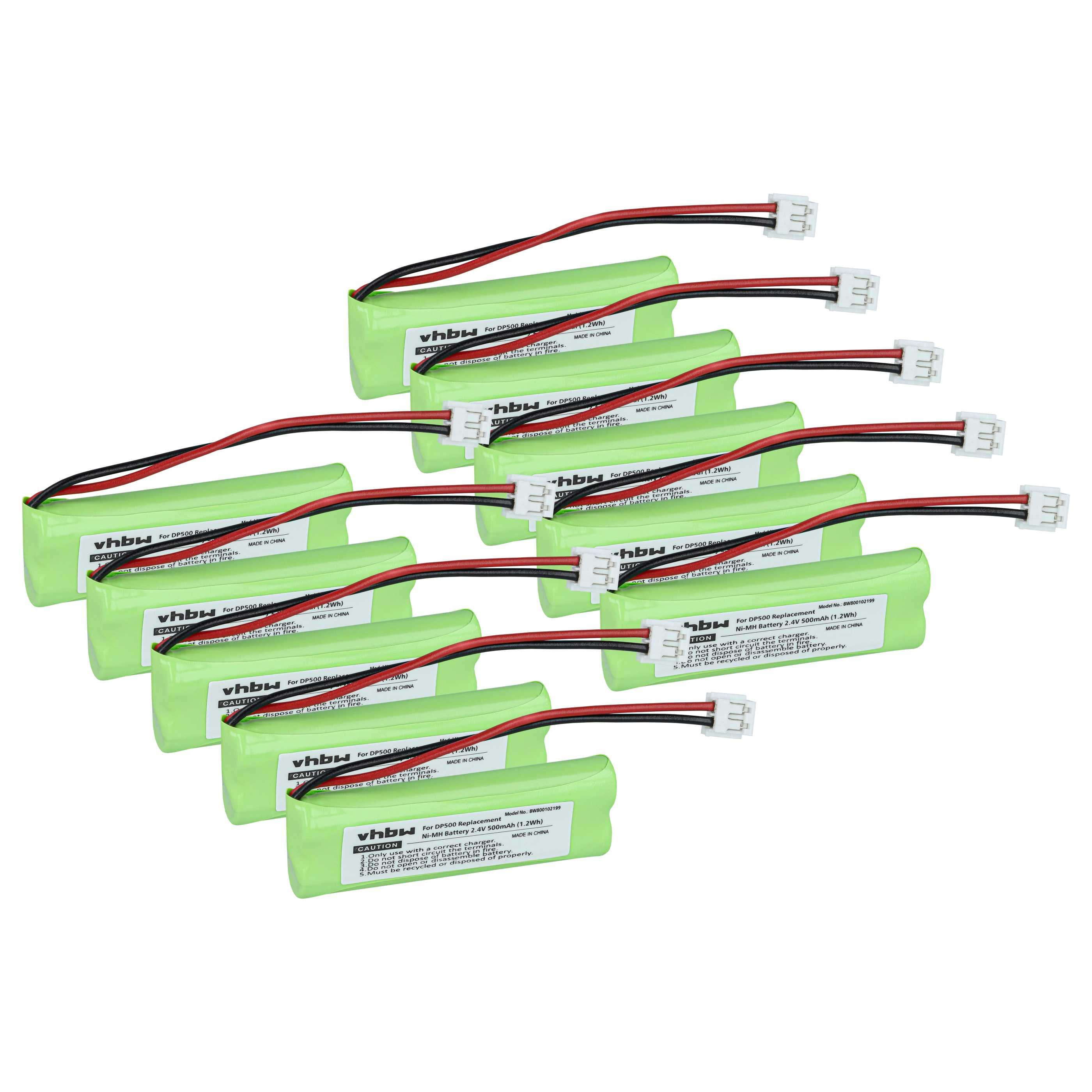 vhbw Akku Ersatz für GPHC05RN01, GP1010, VTHC04RN00, VT50AAAALH2BMJZ für Akku Akku NiMH 500 mAh (2,4 V, 10 St), Leistungsfähige Austausch-Akkus für Telefon, Festnetz oder schnurloses