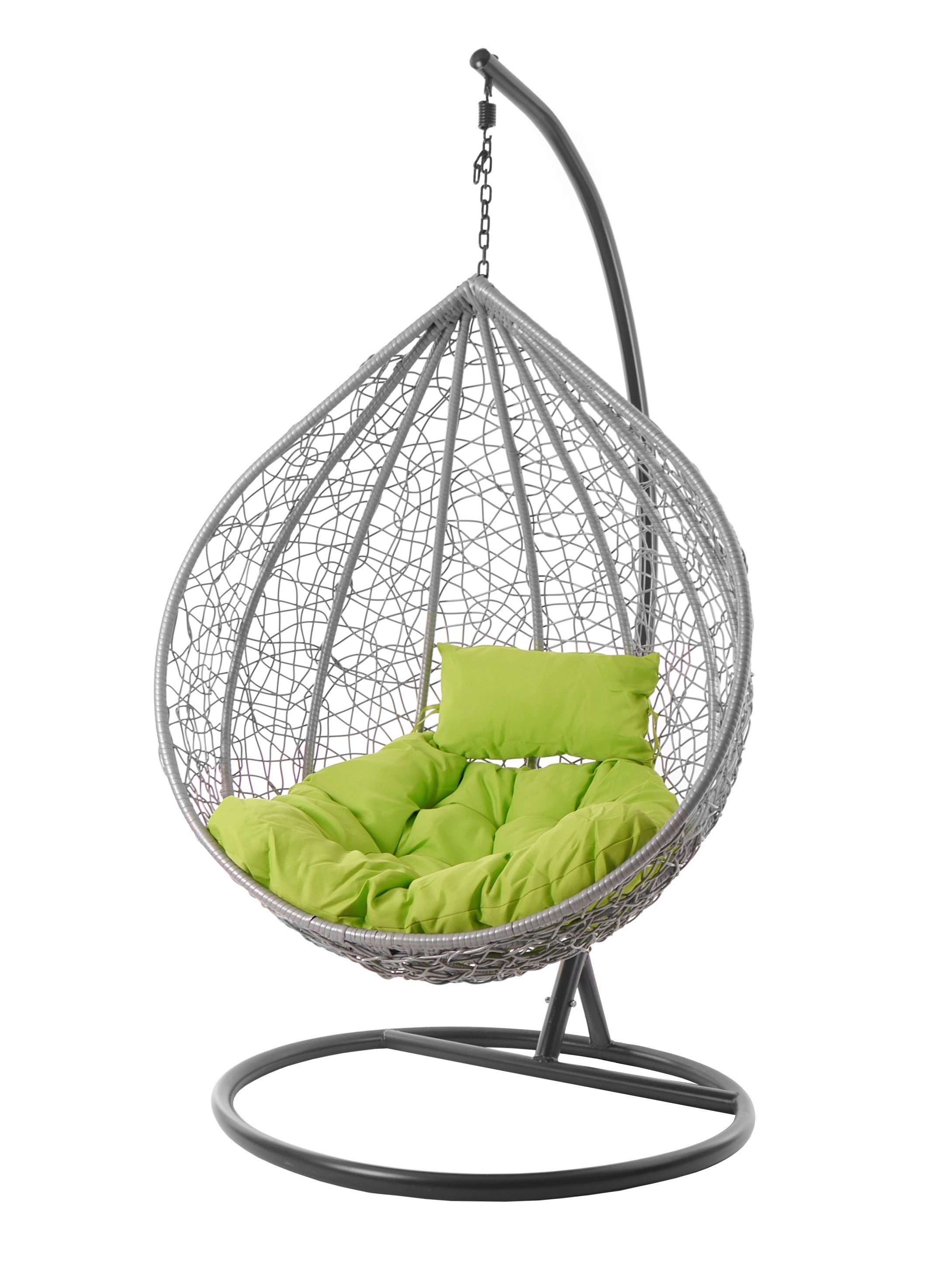 KIDEO Hängesessel Hängesessel MANACOR hellgrau, Hängesessel mit Gestell und Kissen, Swing Chair in hellgrau, lightgrey, XXL Schwebesessel, Chesterstepp apfelgrün (6068 applegreen)