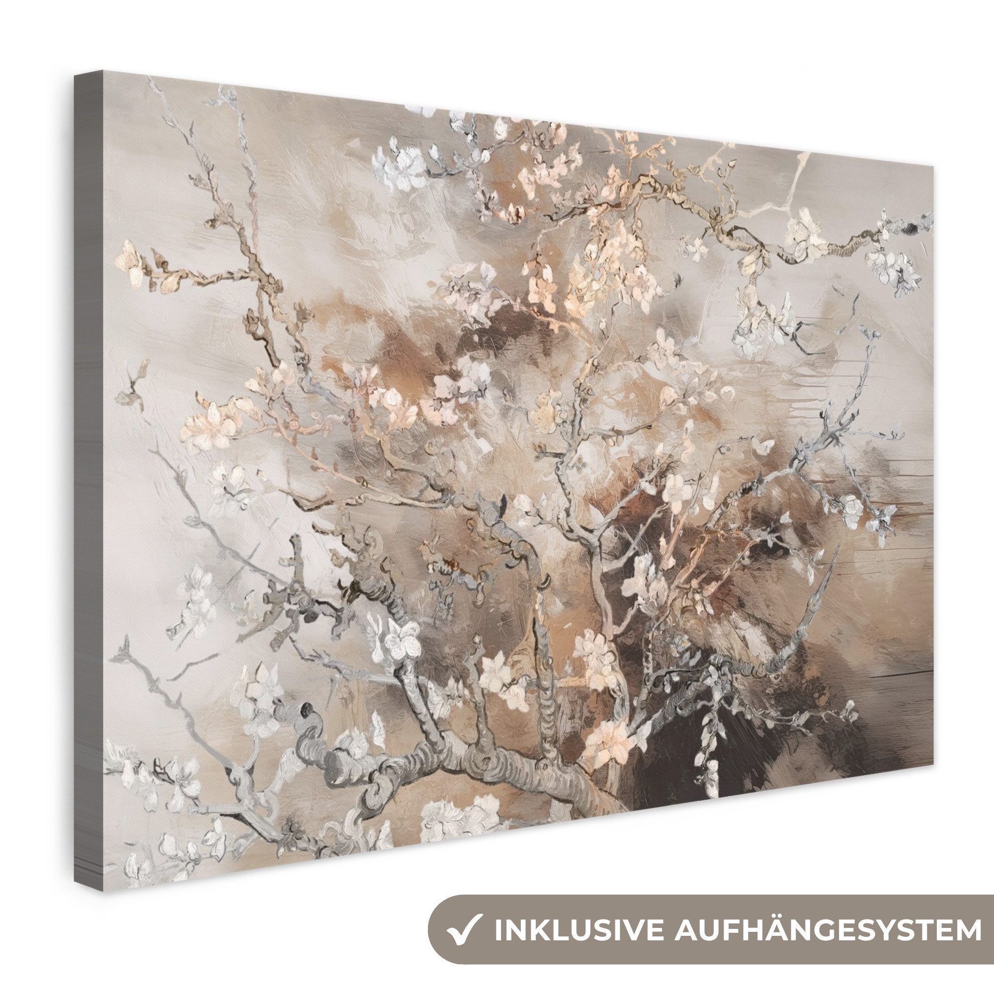OneMillionCanvasses® Leinwandbild Mandelblüte - Kunst - Van Gogh - Beige - Abstrakt, Fotodruck (1 St), Leinwand Bilder Klein, Wand Dekoration Aesthetic 30x20 cm