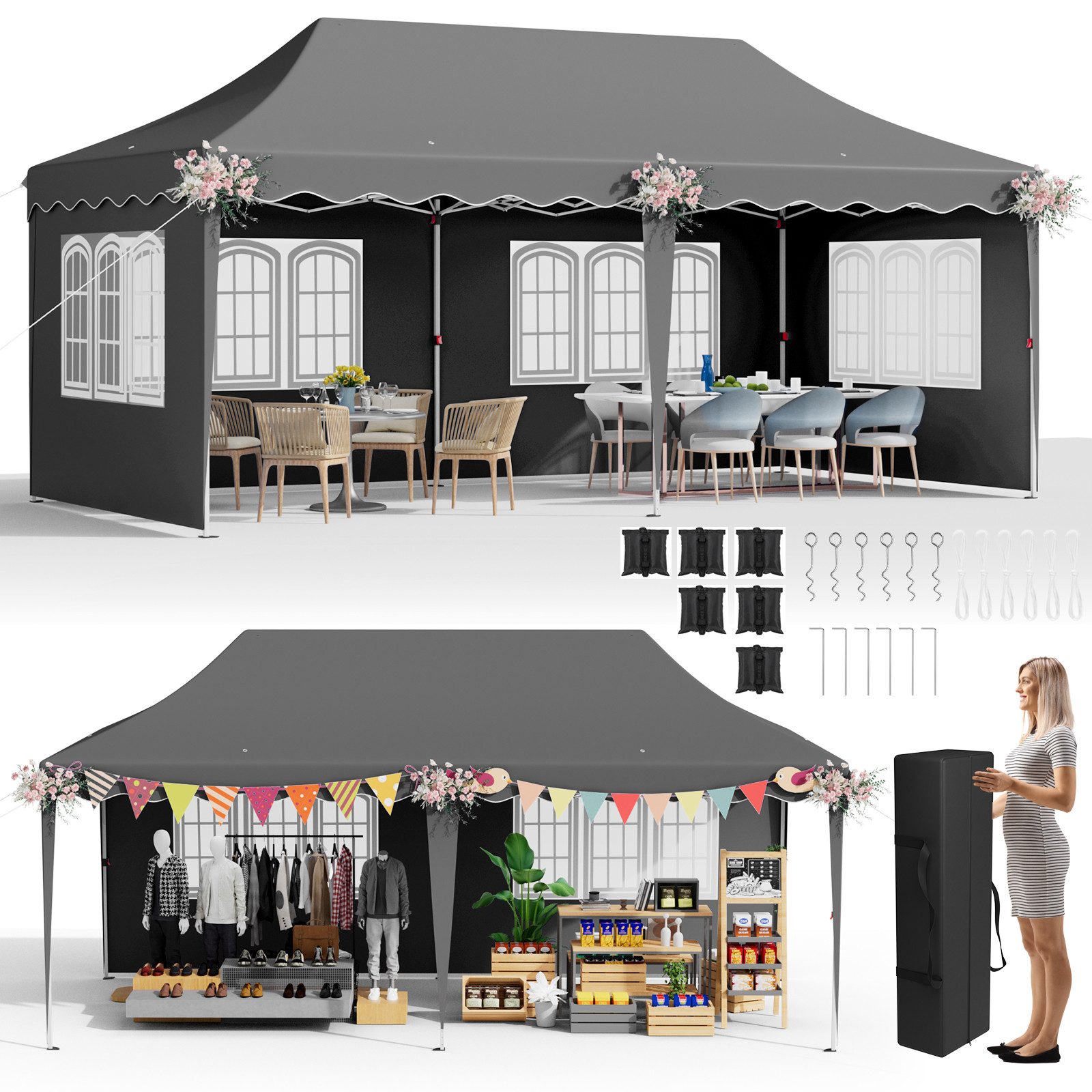 TLGREEN Faltpavillon Gartenzelt 3x6M, mit 4 günstig online kaufen