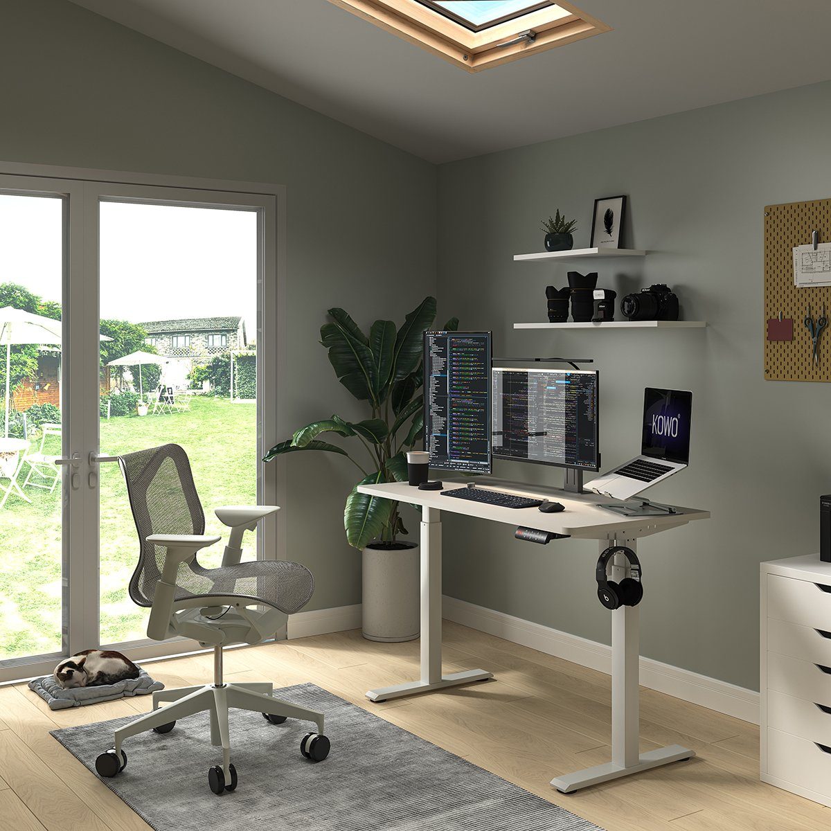 KOWO Schreibtisch 120cm / 160cm Schreibtisch höhenverstellbar Elektrisch Bürotisch, Home Office, mit 4 Memory-Steuerung, mit Touchscreen, USB Adapter Weiß