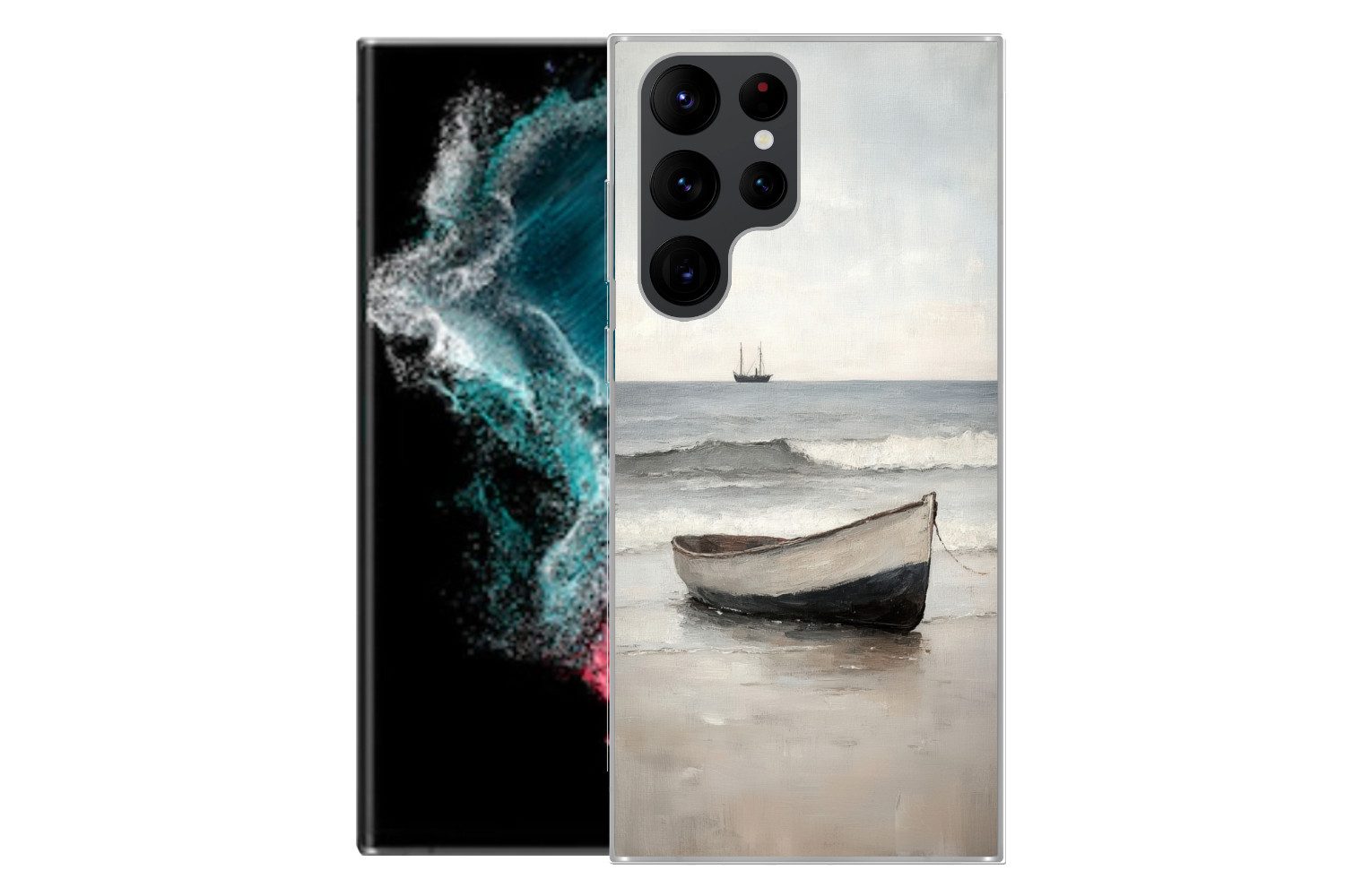 MuchoWow Handyhülle für Samsung Galaxy S22 Ultra Ruderboot - Meer - Horizont, Phone Case, Silikon, Schutzhülle Dünn