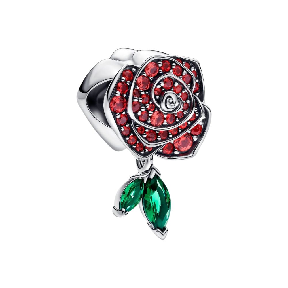 Pandora Charm Blume 793201C02, Rose, künstlich hergestellter Kristall, Rot, Grün