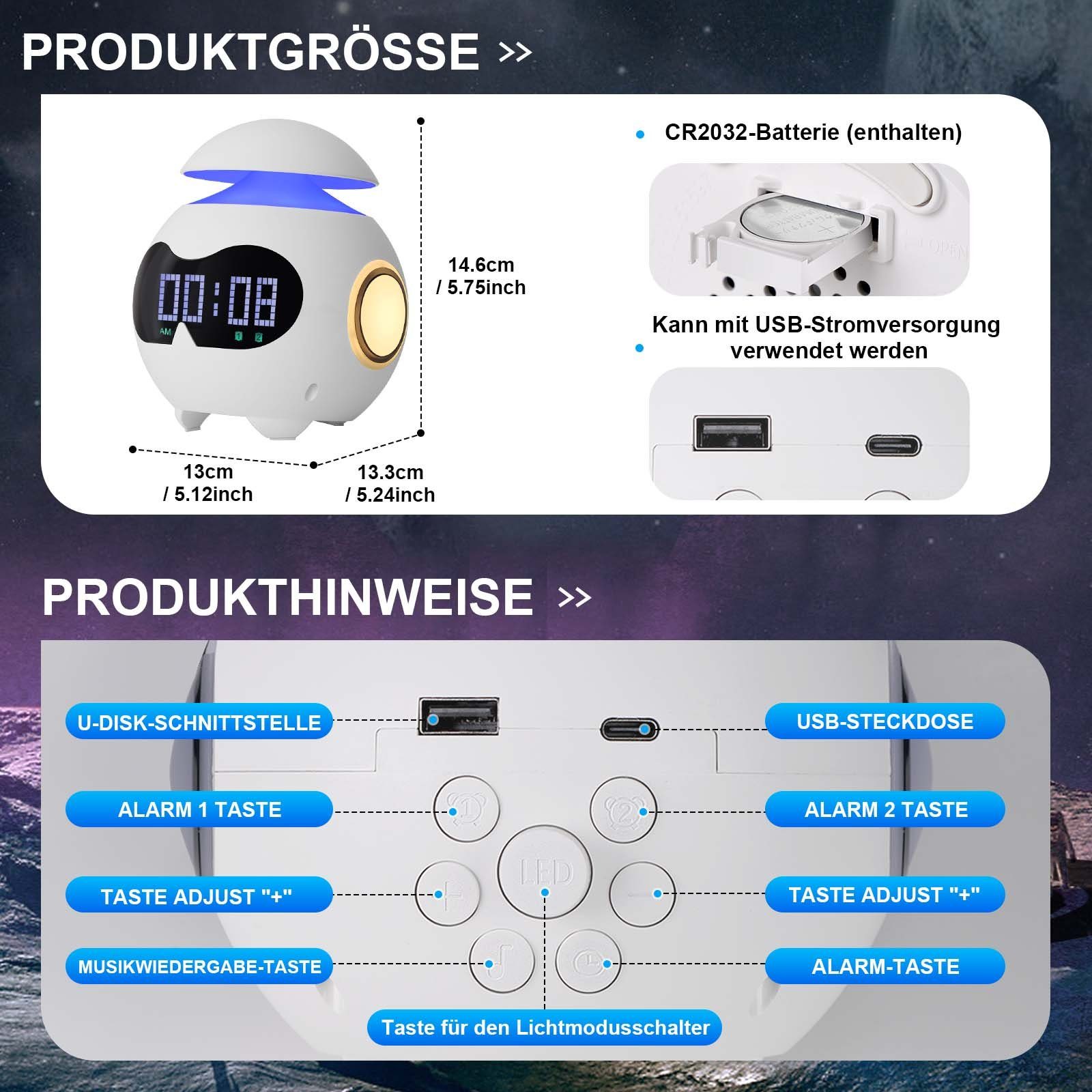 MUPOO Tageslichtwecker Kinderwecker LED Nachtlicht USB, Emotionen,Bluetooth günstig online kaufen