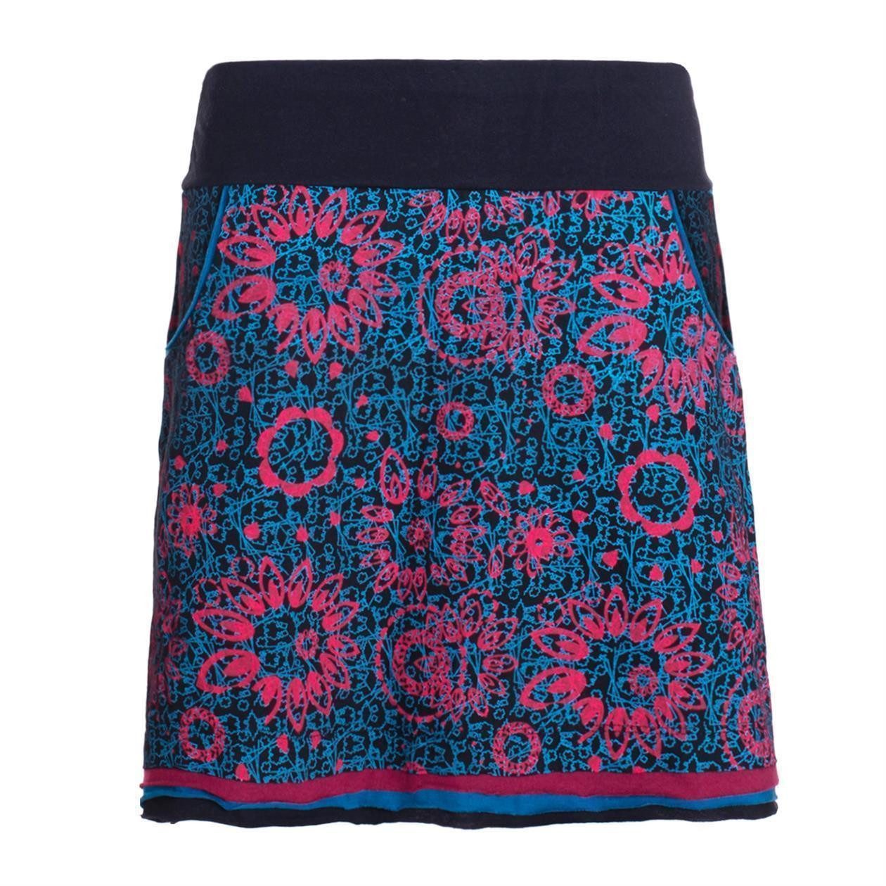 Minirock Damen Rock Baumwolle geometrisches Muster elastischer Bund mit Taschen