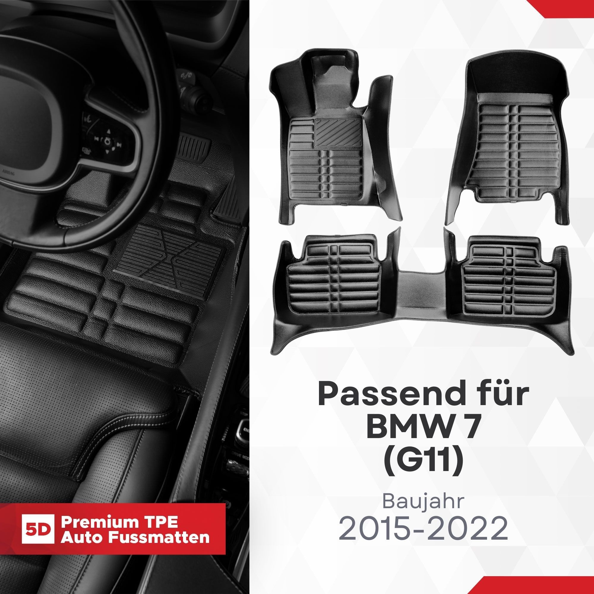 fussmattenprofi.com Auto-Fußmatte 5D Premium Auto Fußmatten TPE Set passend für BMW 7 (G11) 2015-2022 (1 St), für BMW BMW 7