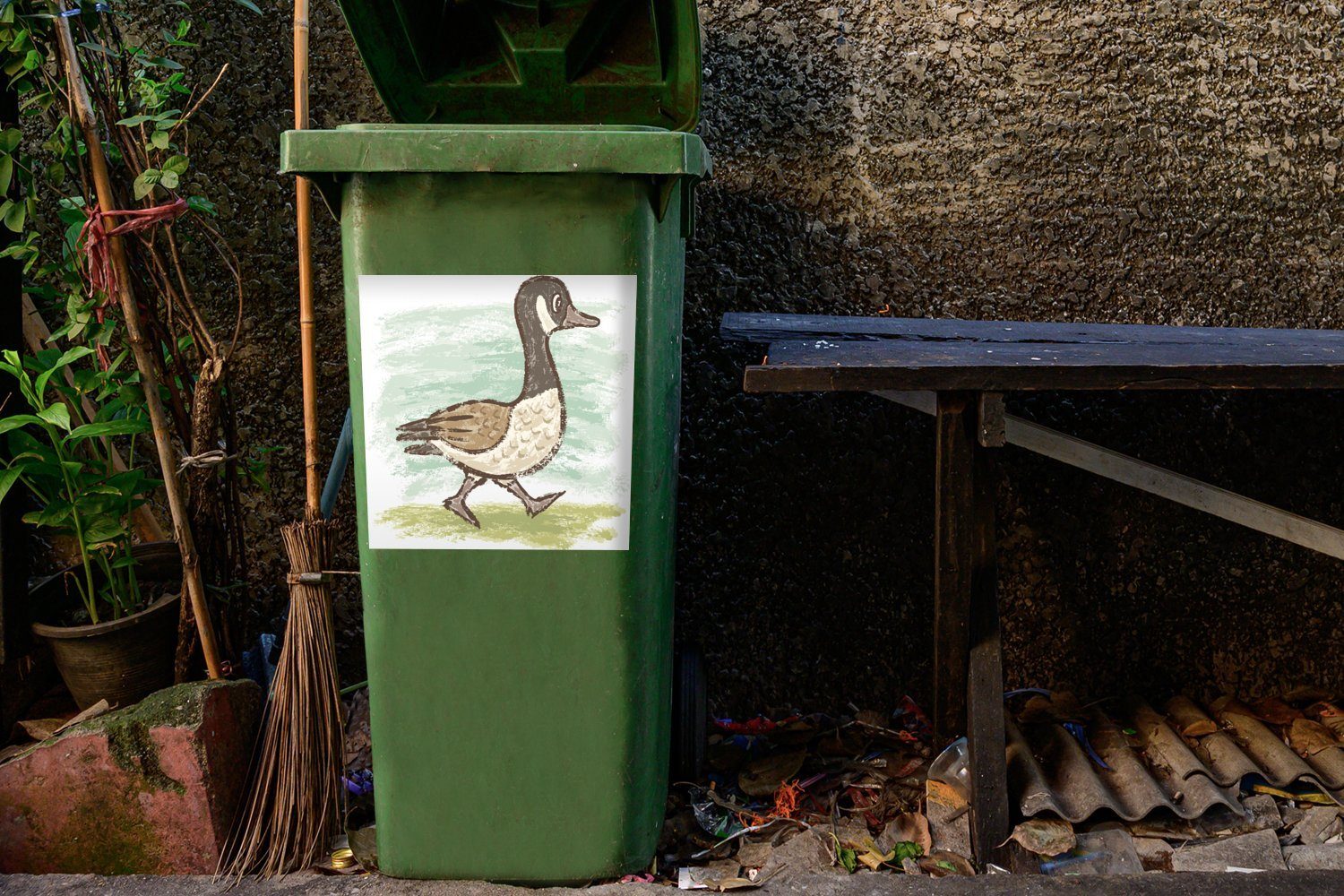 St), Tier Container, MuchoWow Sticker, Mülltonne, - Gras Ente Wandsticker Mülleimer-aufkleber, - Abfalbehälter (1