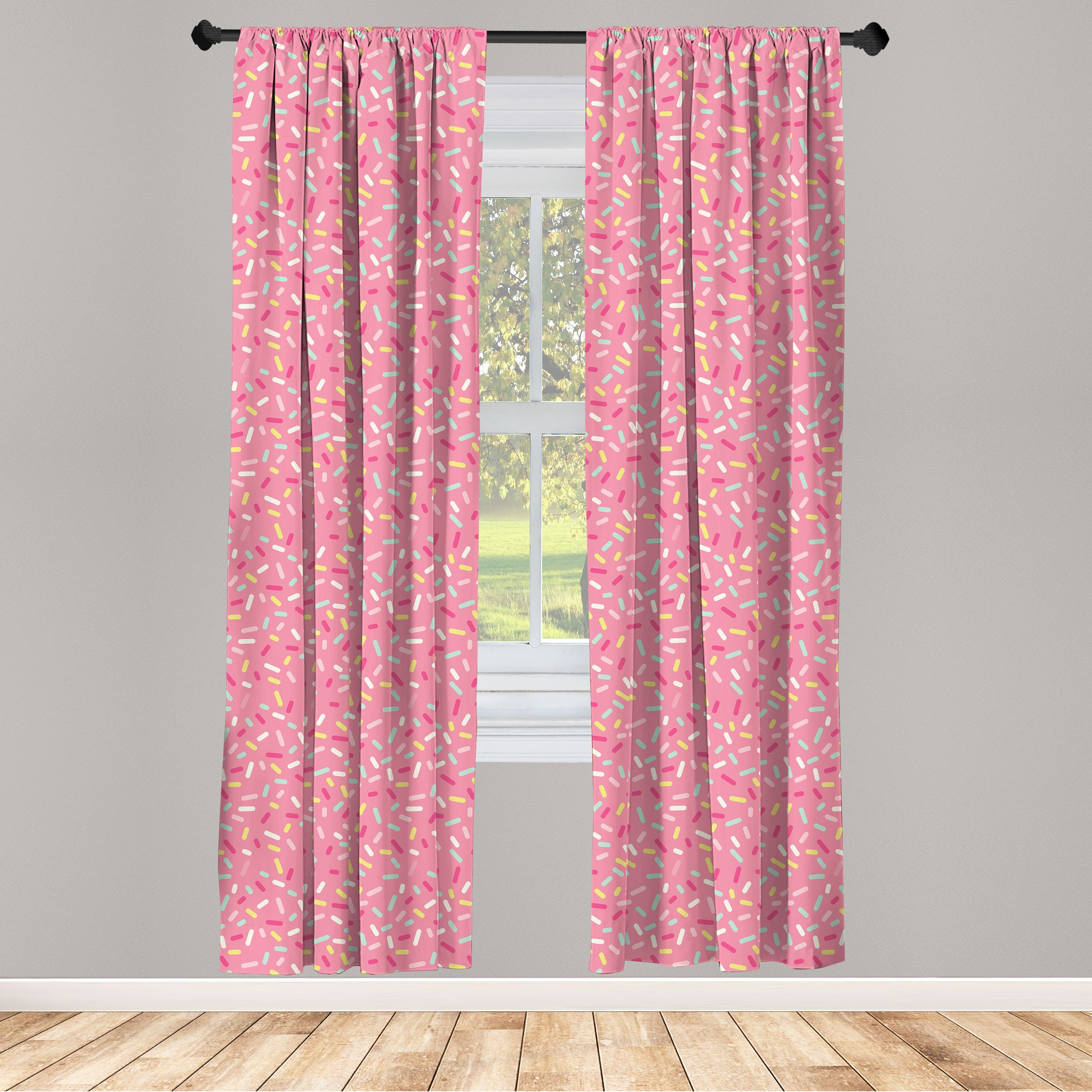 Gardine Vorhang für Wohnzimmer Schlafzimmer Dekor, Abakuhaus, Microfaser, Pink und Weiß Donut Sprinkles
