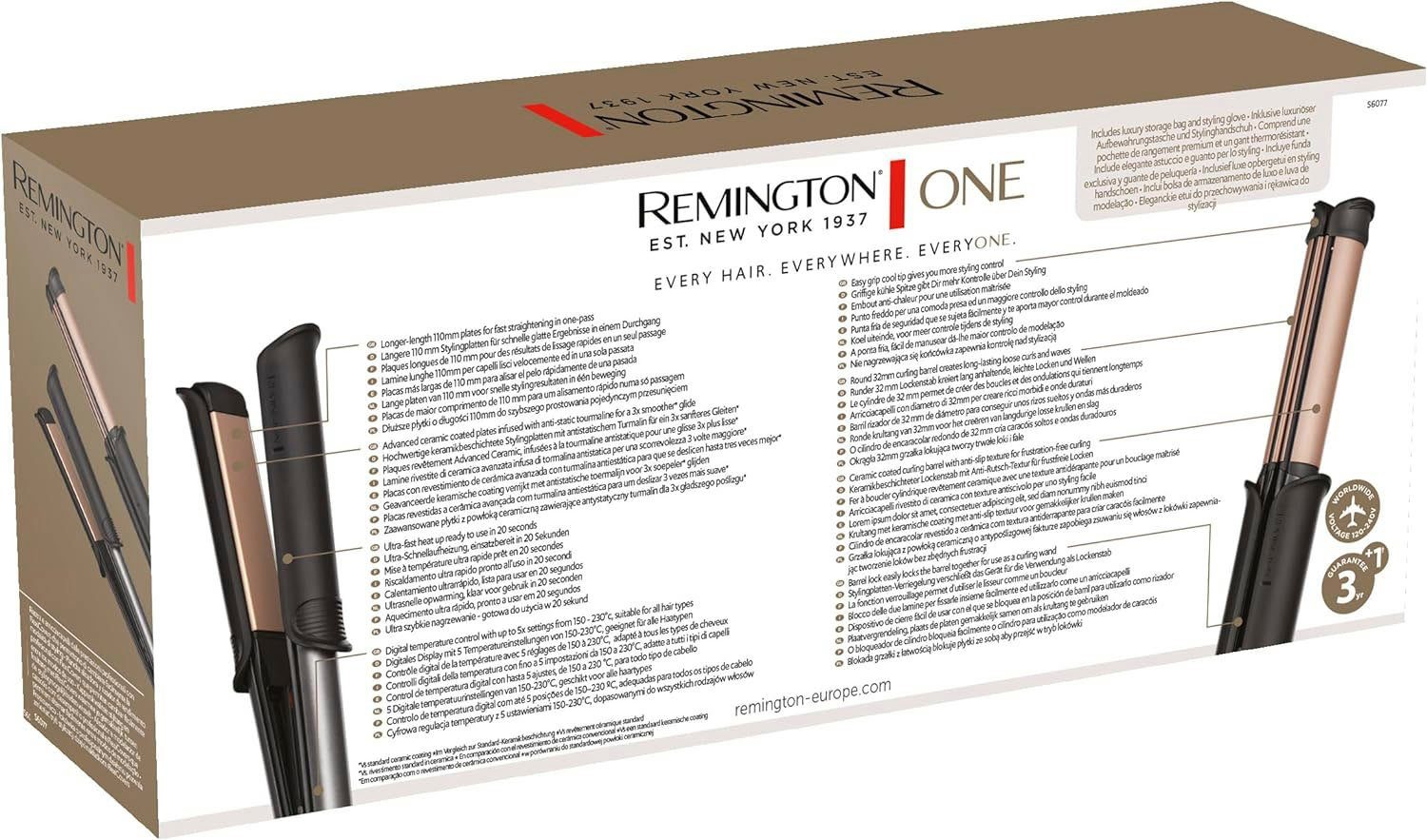 Remington Außenfläche mit S6077 Straight Curl Styler, Glätteisen & 2in1 zuschaltbarer ONE beheizter Styler,Glätt-/Lockenmodus