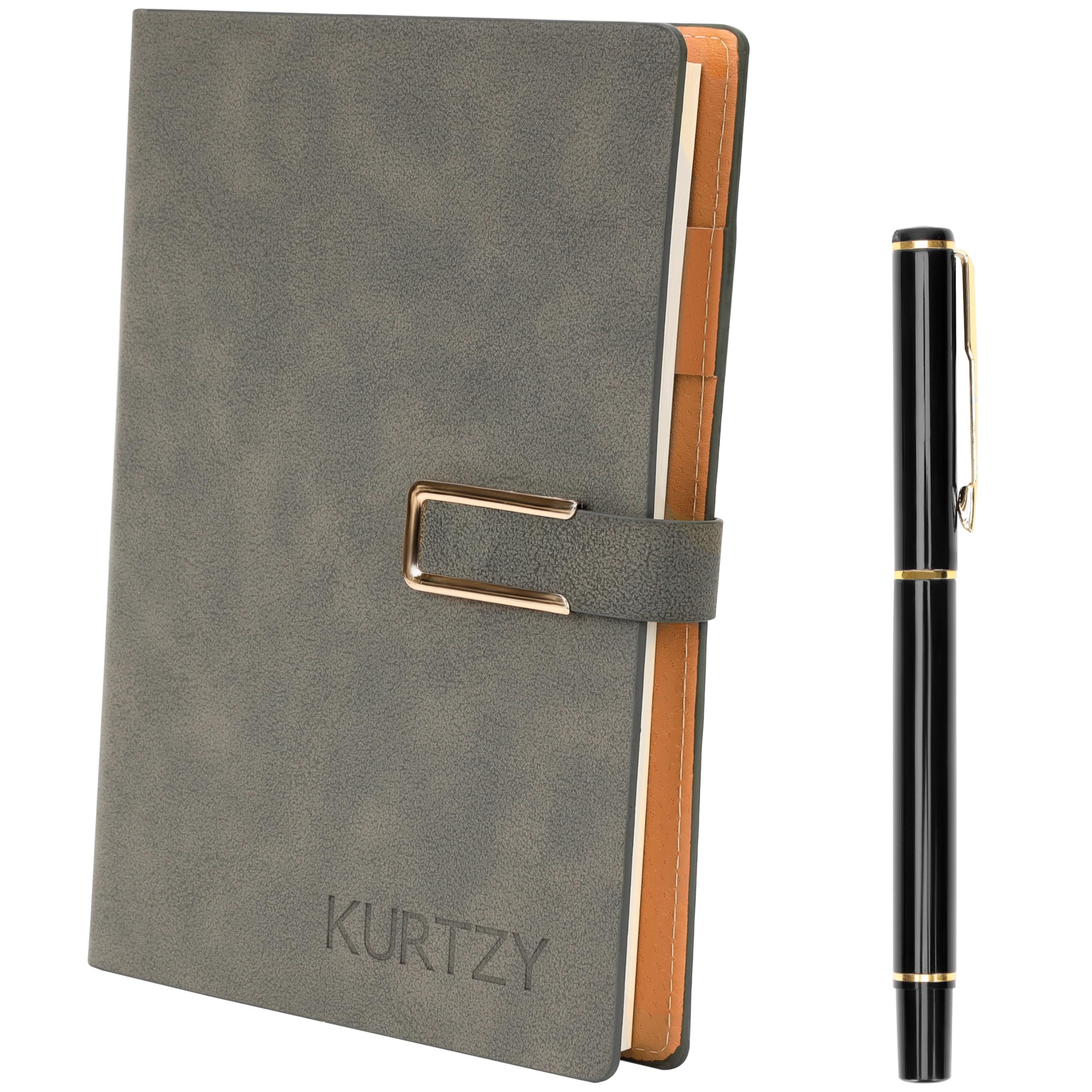 Kurtzy Notizbuch Kurtzy Hellgraues PU-Leder-Notizbuch mit Stift - Größe A5 nachfüllbar