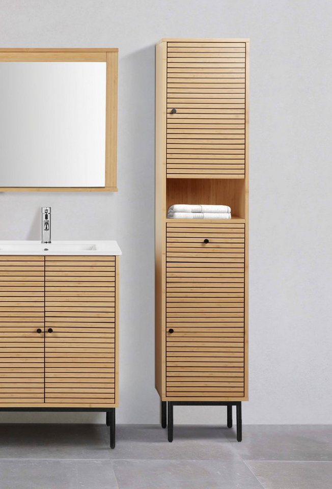 andas Hochschrank Bali Standschrank Badezimmer WC Bad Badmöbel mit 2 Türen  und einer Schublade, Breite 35cm