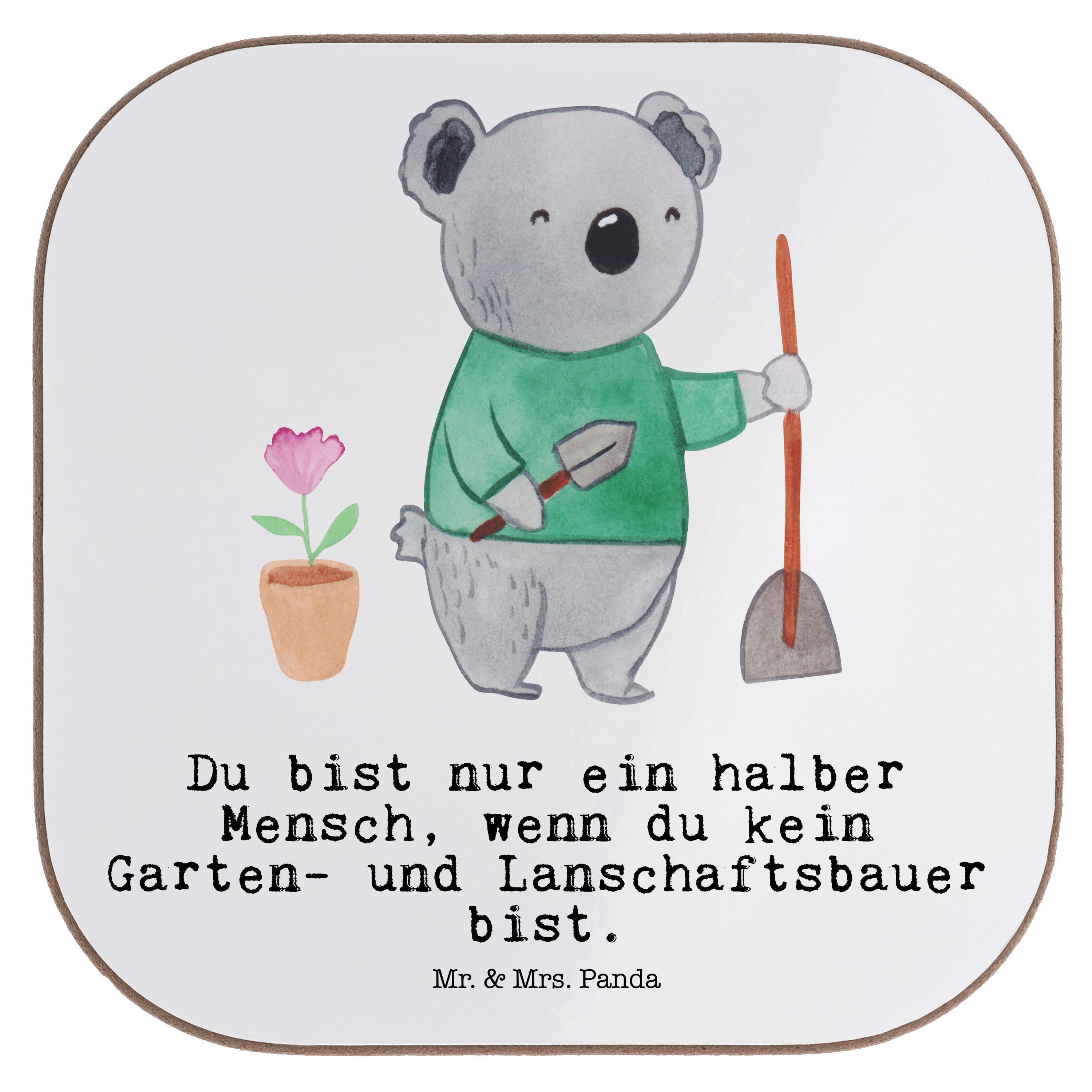 Mr. Weiß 1-tlg. mit und Garten- - - Herz Getränkeunte, & Geschenk, Mrs. Panda Getränkeuntersetzer Landschaftsbauer