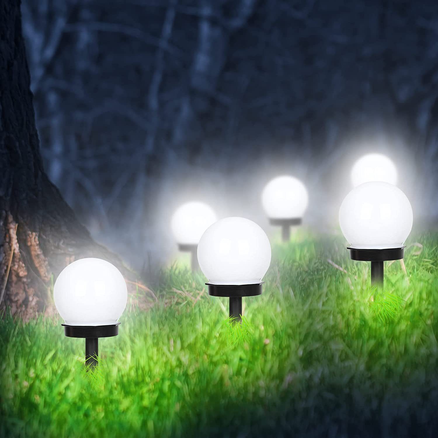 10 Kugel Veranda LED 8 Licht, IP65 LETGOSPT Deko LED fest Stück Akku, integriert, Wegen 33 Höhe LED inkl cm, Solarlampen Ø cm, Solarmodul Stück 4/8 Wasserdicht Kaltweiß Solarleuchte Garten